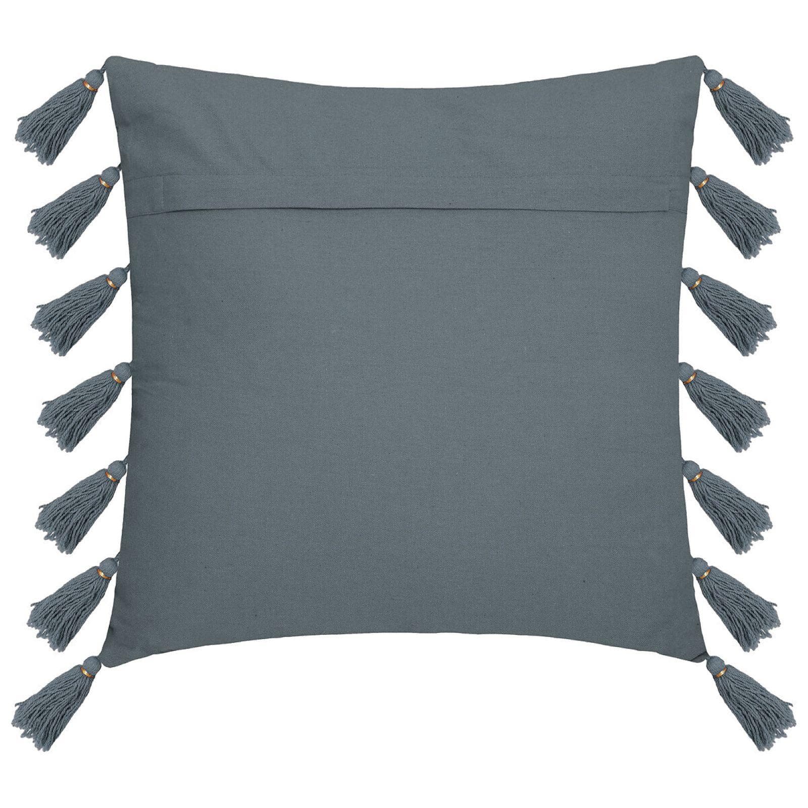 Cuscino 50x50 cm sfoderabile in cotone con pompon grigio ardesia