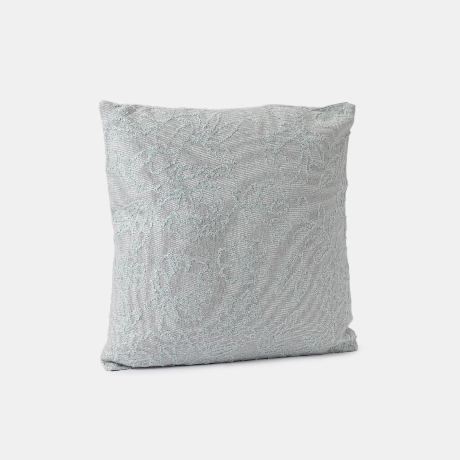 Cuscino sfoderabile 45x45 azzurro in cotone con ricami floreali