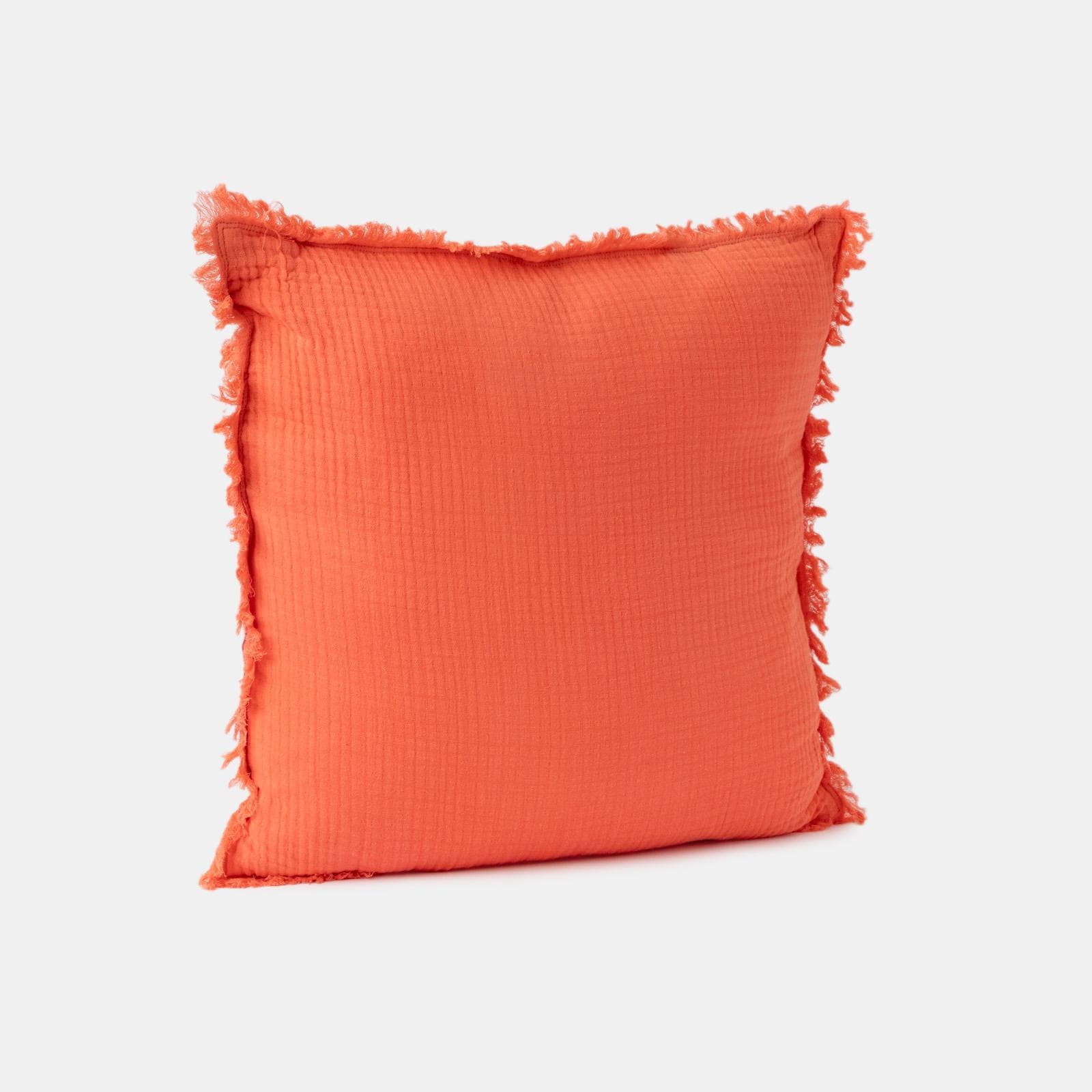 Cuscino sfoderabile 45x45 cm arancione e fucsia in cotone mussolina con frange