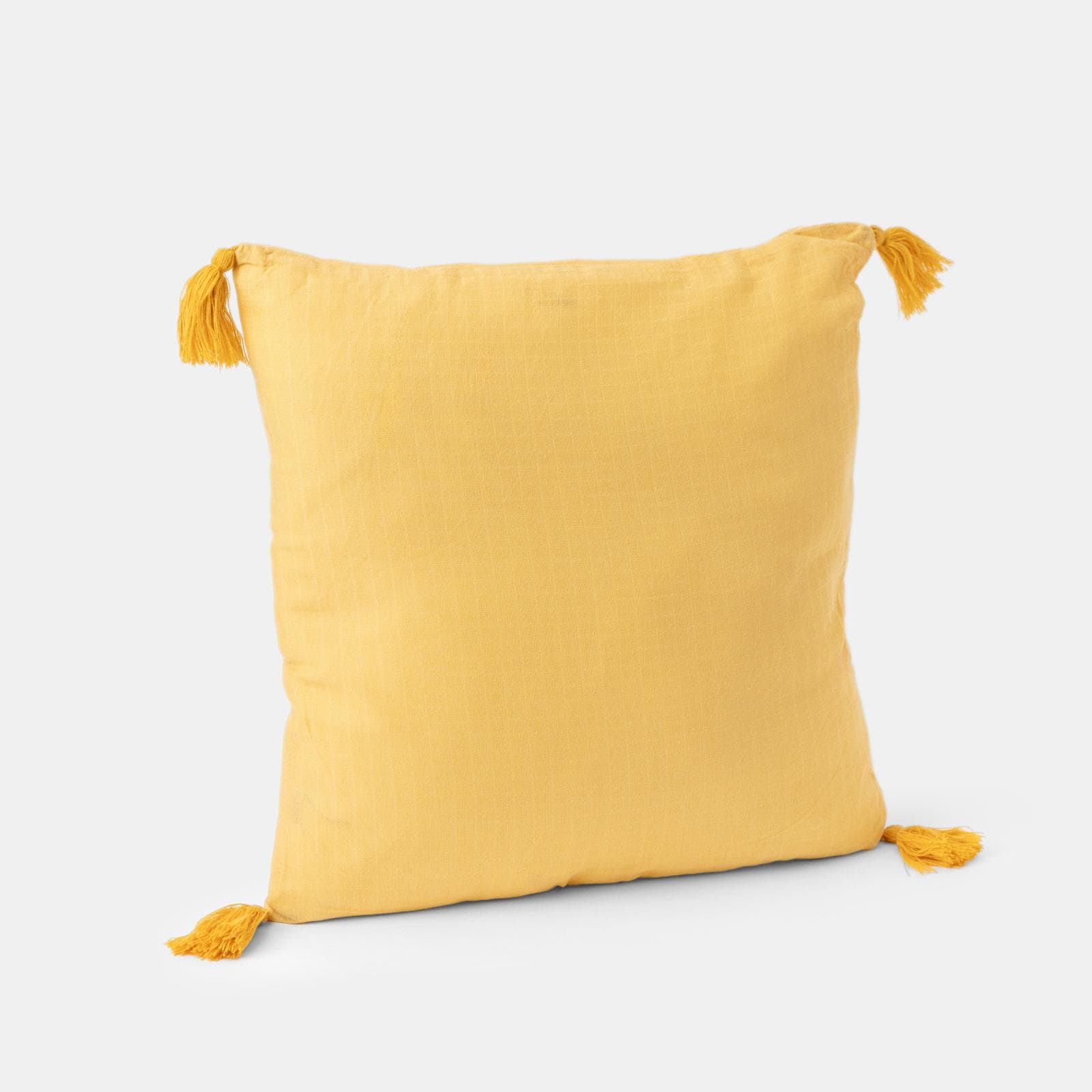 Cuscino sfoderabile 45x45 cm senape in cotone mussolina con nappine