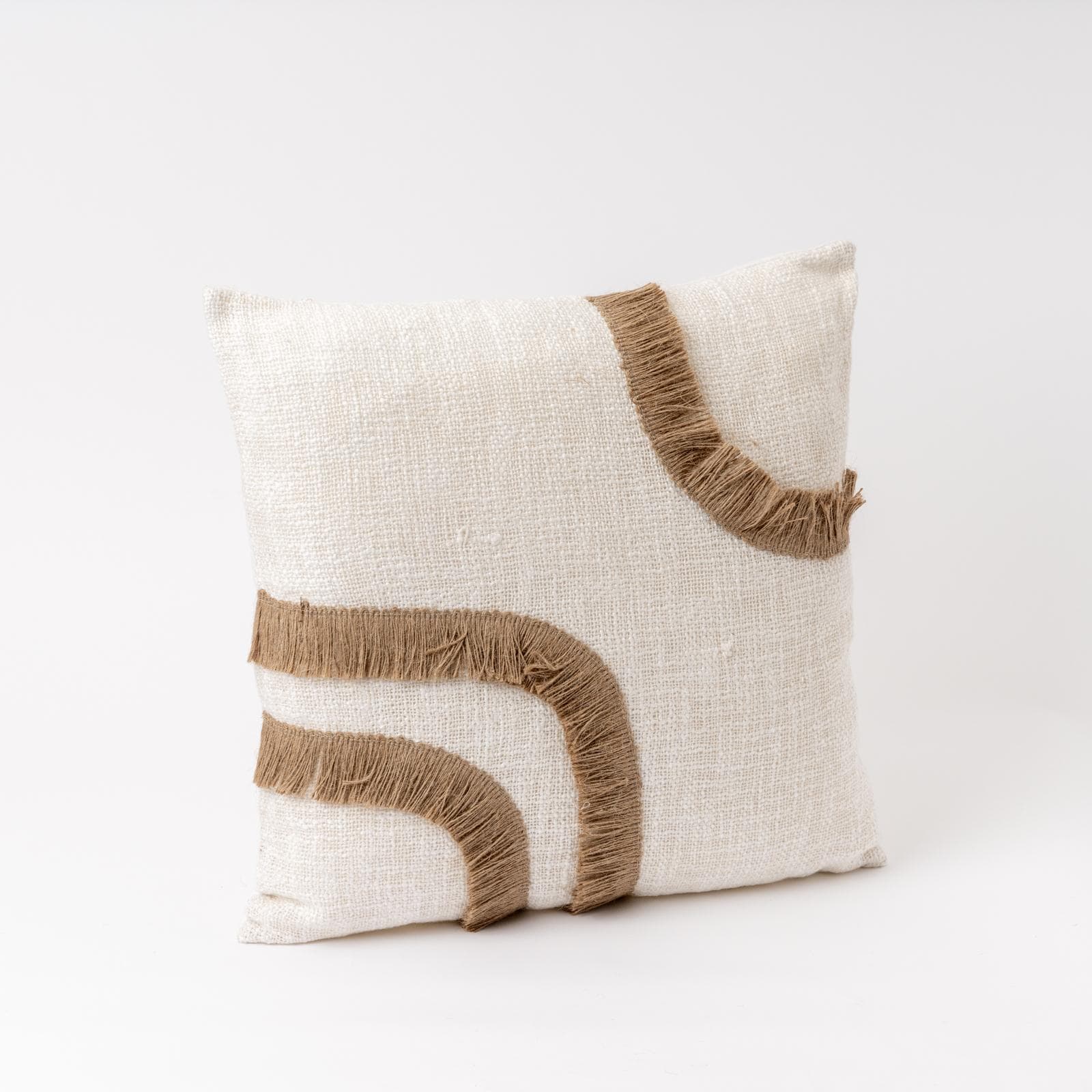 Cuscino sfoderabile 45x45 cm naturale in cotone con frange beige