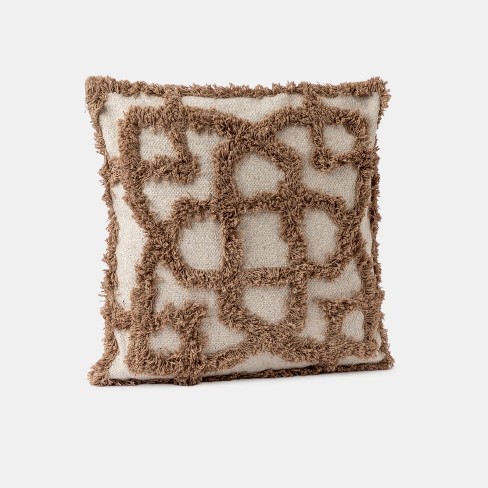 Cuscino sfoderabile 45x45 in tessuto beige con disegno macramè cacao