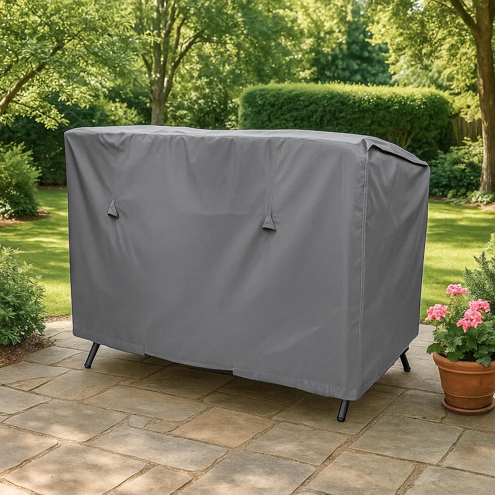 Copertura protettiva per dondolo in poliestere idrorepellente antracite 240x150x190h cm con coulisse regolabile - Wakanda