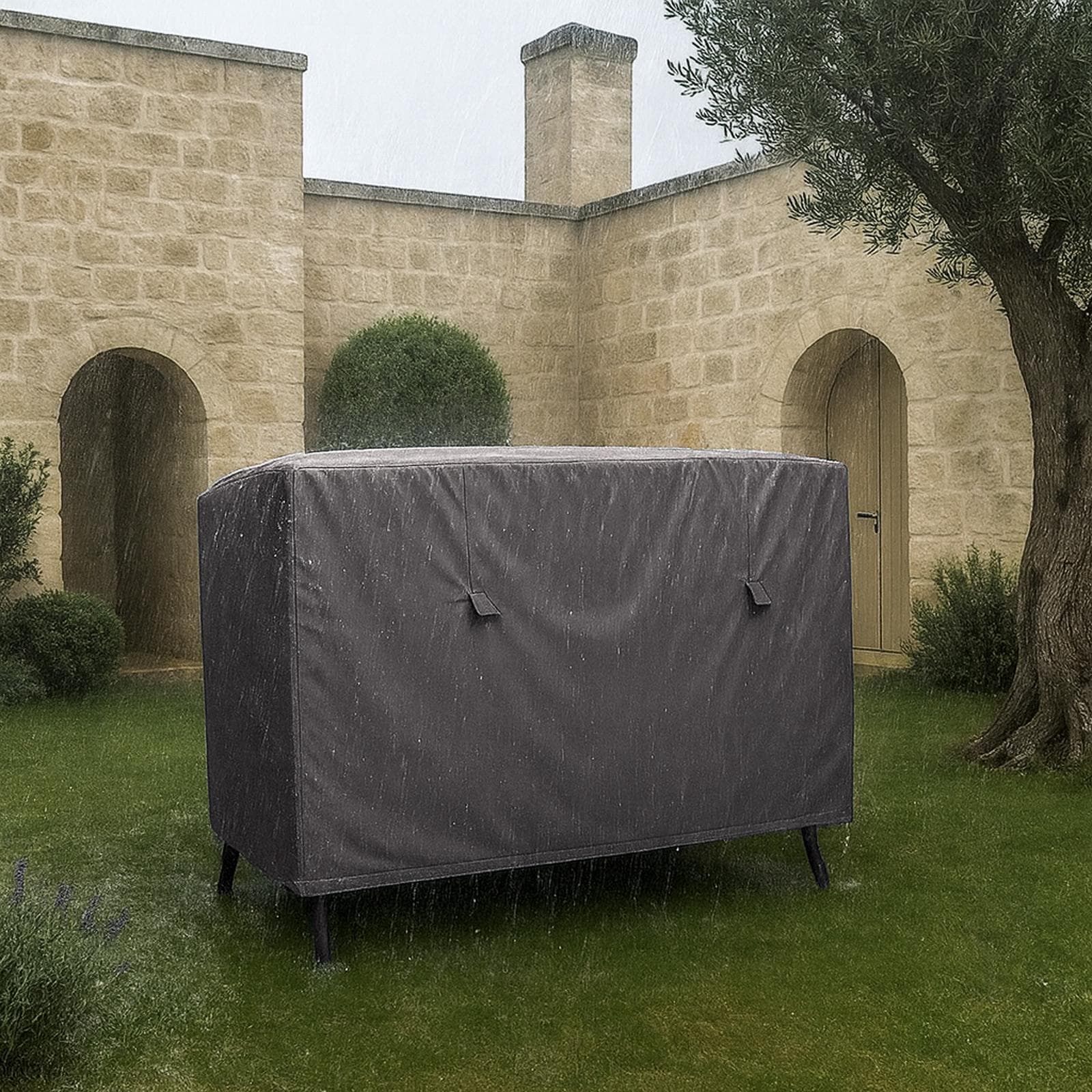 Copertura protettiva per dondolo in poliestere idrorepellente antracite 240x150x190h cm con coulisse regolabile - Wakanda