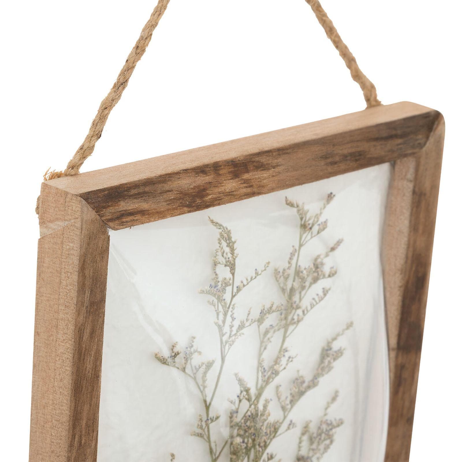 Decorazione da parete 25h cm in legno e vetro curvo con fiori essiccati