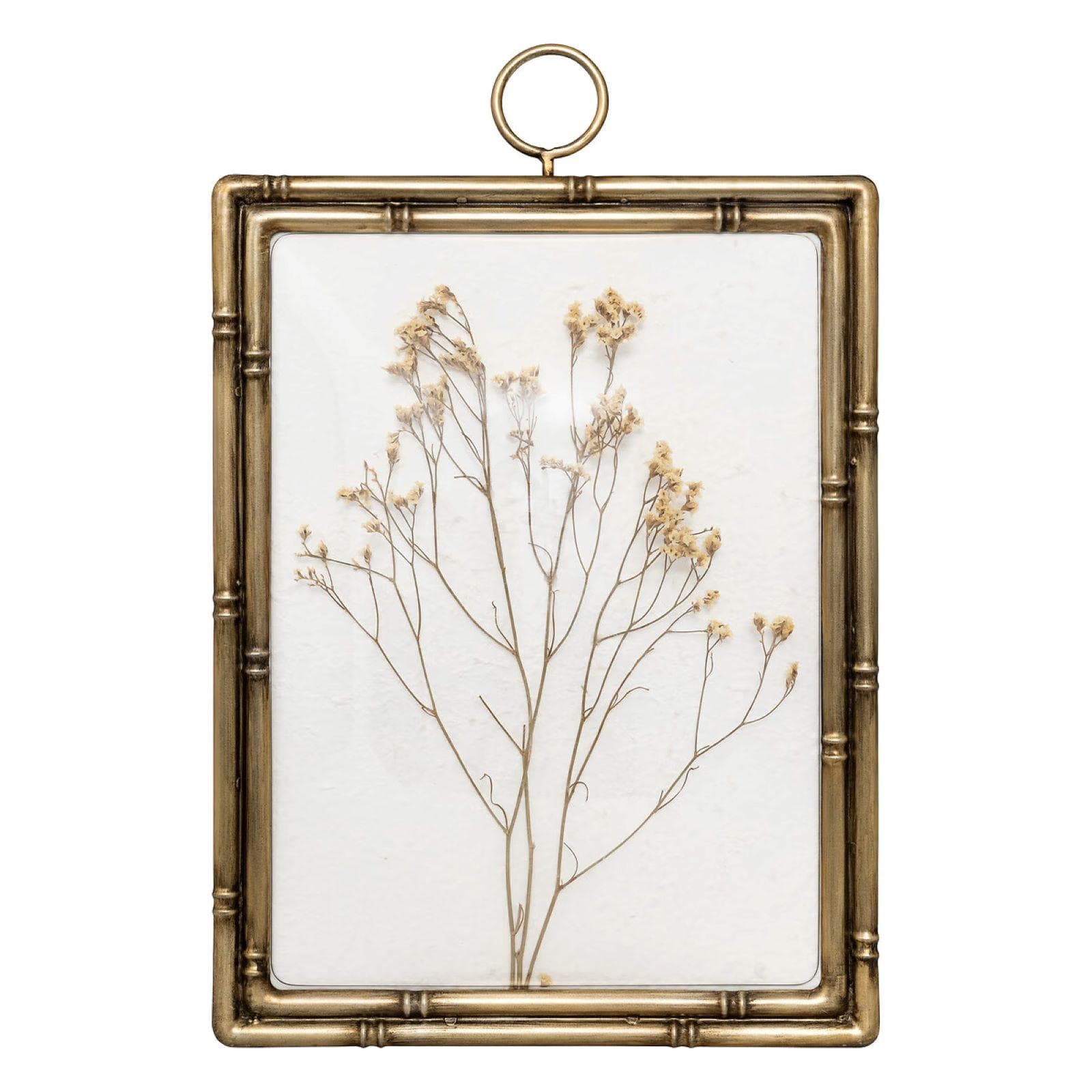 Decorazione da parete 46h cm in legno e vetro curvo con fiori essiccati