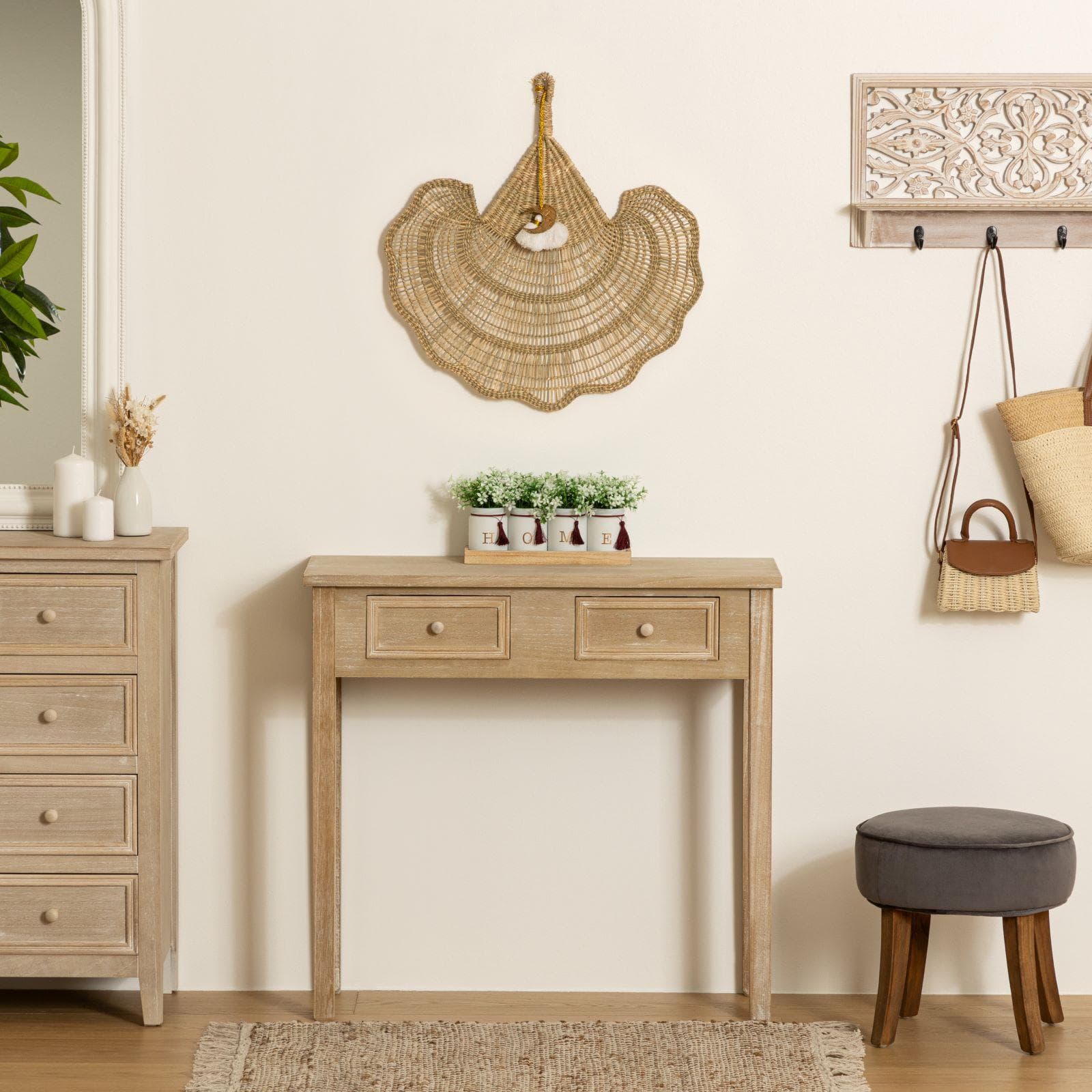 Decorazione da parete 58h cm in rattan naturale a forma di ventaglio