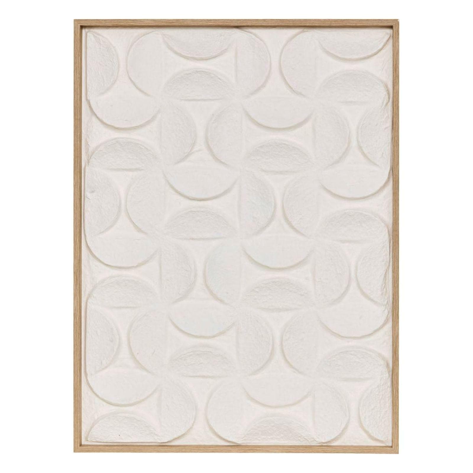 Decorazione da parete 80x60 cm bianco motivo in rilievo e cornice in legno