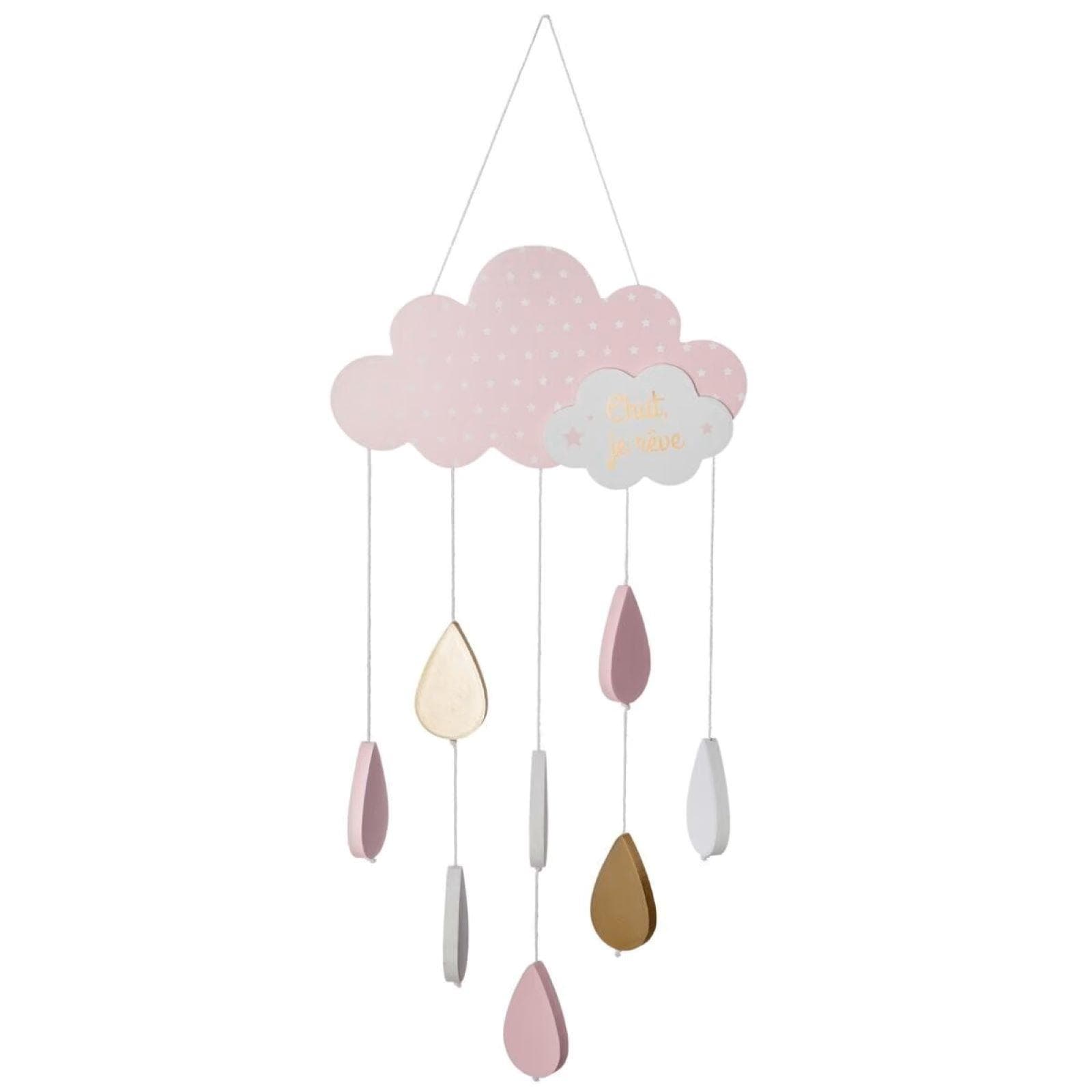 Decorazione sospesa 62h cm in legno a forma di nuvola rosa e oro - Kids