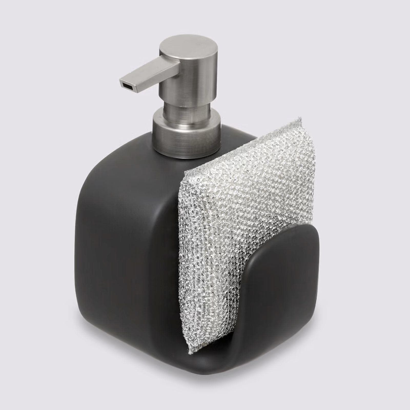 Dispenserper lavello 16h cm in ceramica nero con spugna metallica