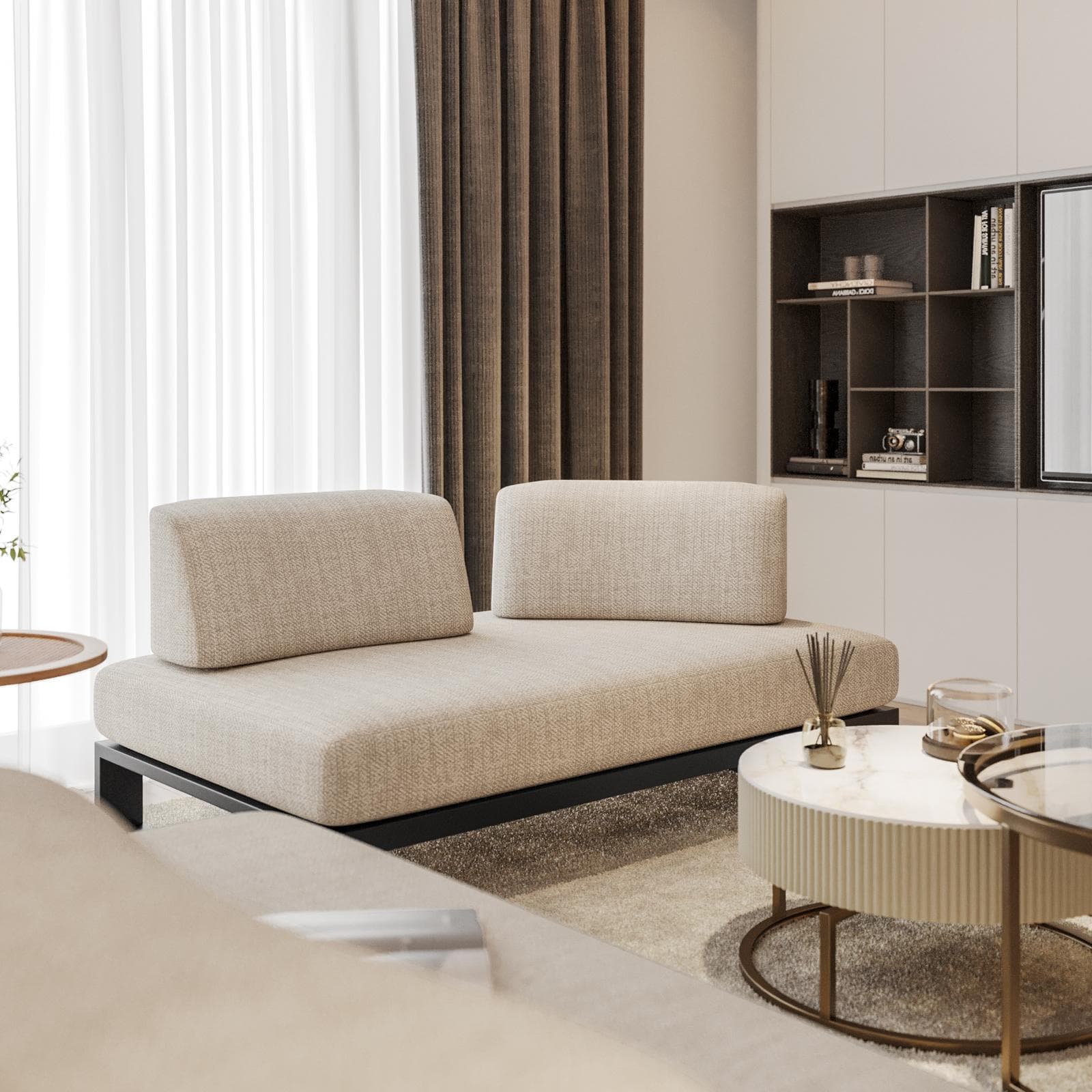 Divano 2 posti in tessuto olefin beige e alluminio antracite - Haven