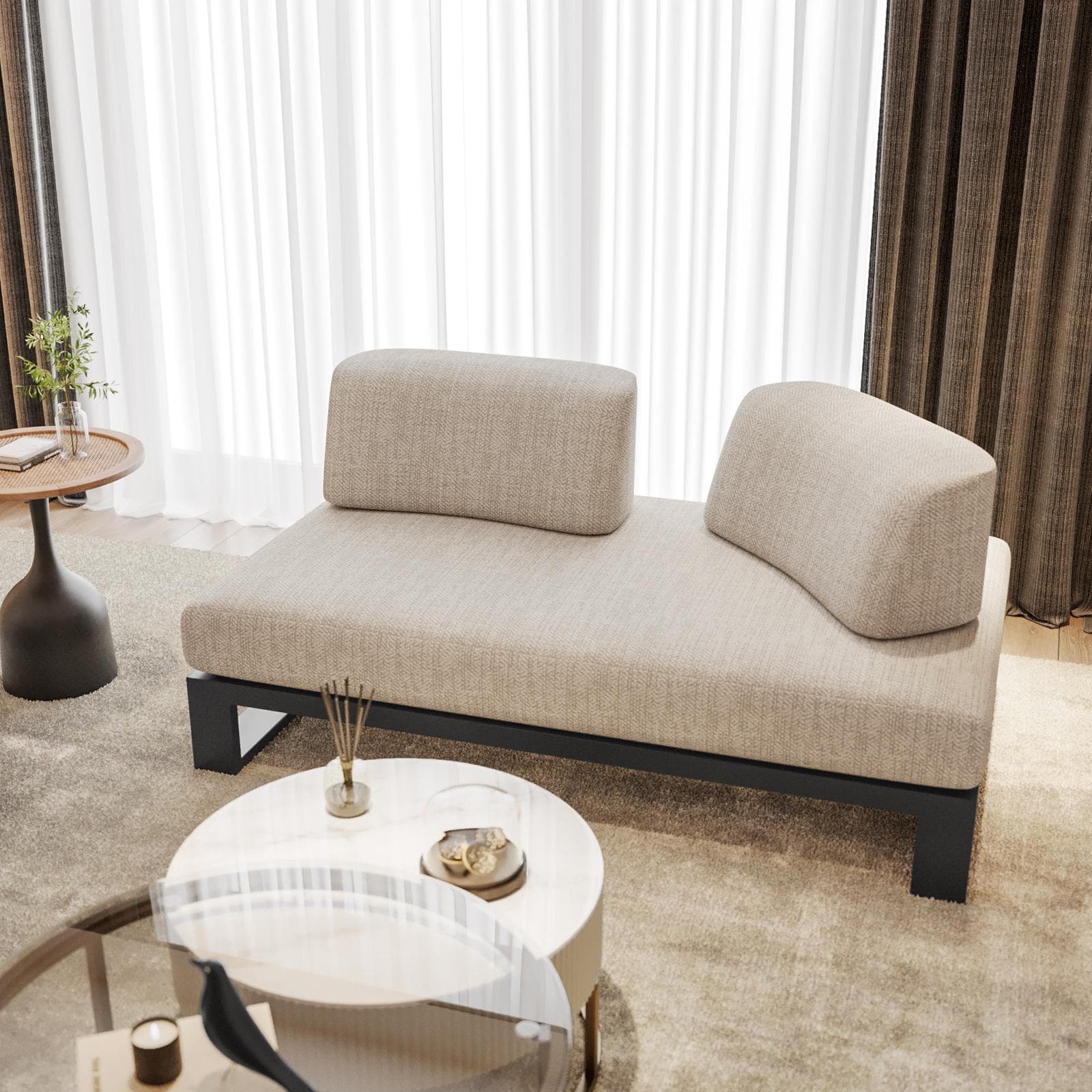 Divano 2 posti in tessuto olefin beige e alluminio antracite - Haven