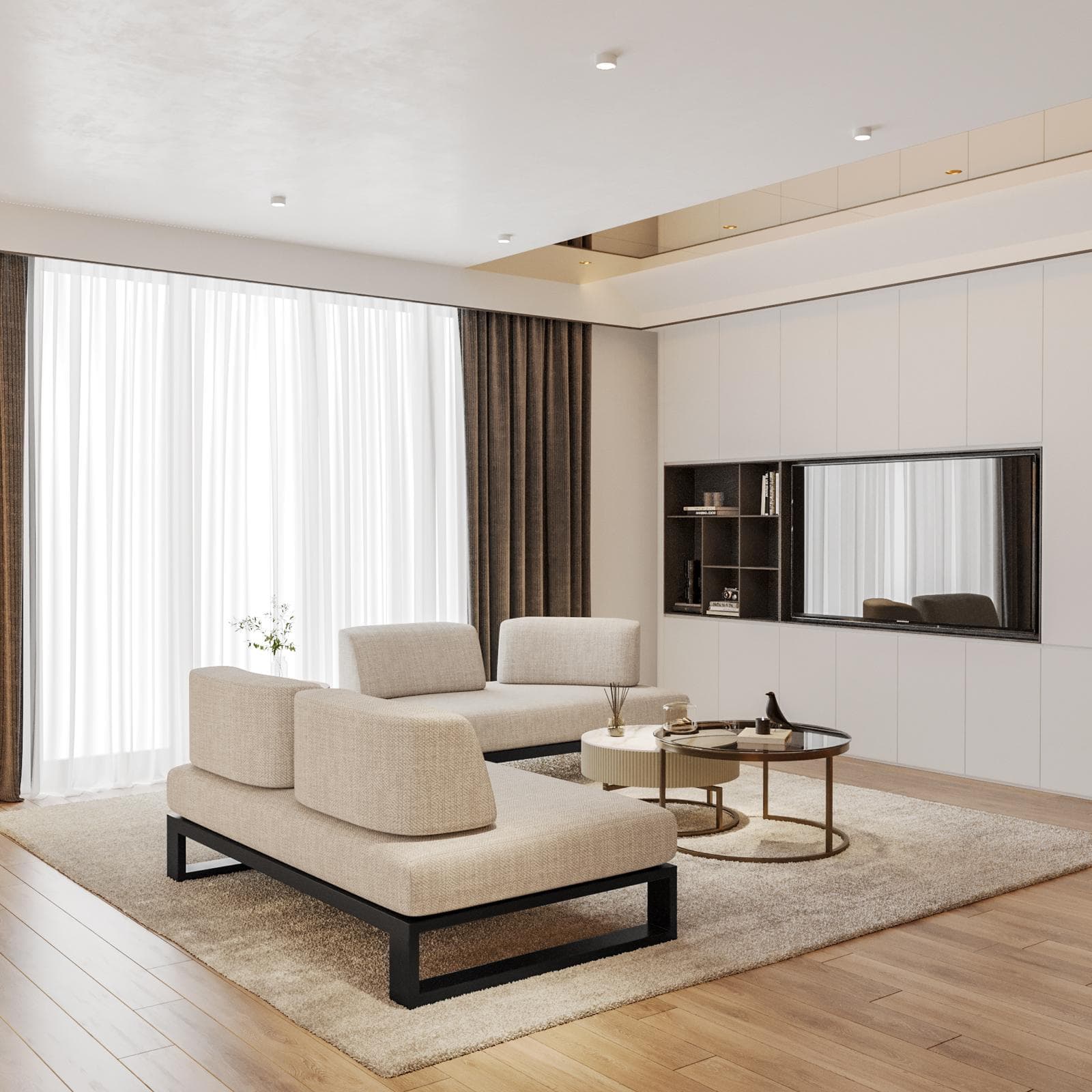 Divano 2 posti in tessuto olefin beige e alluminio antracite - Haven