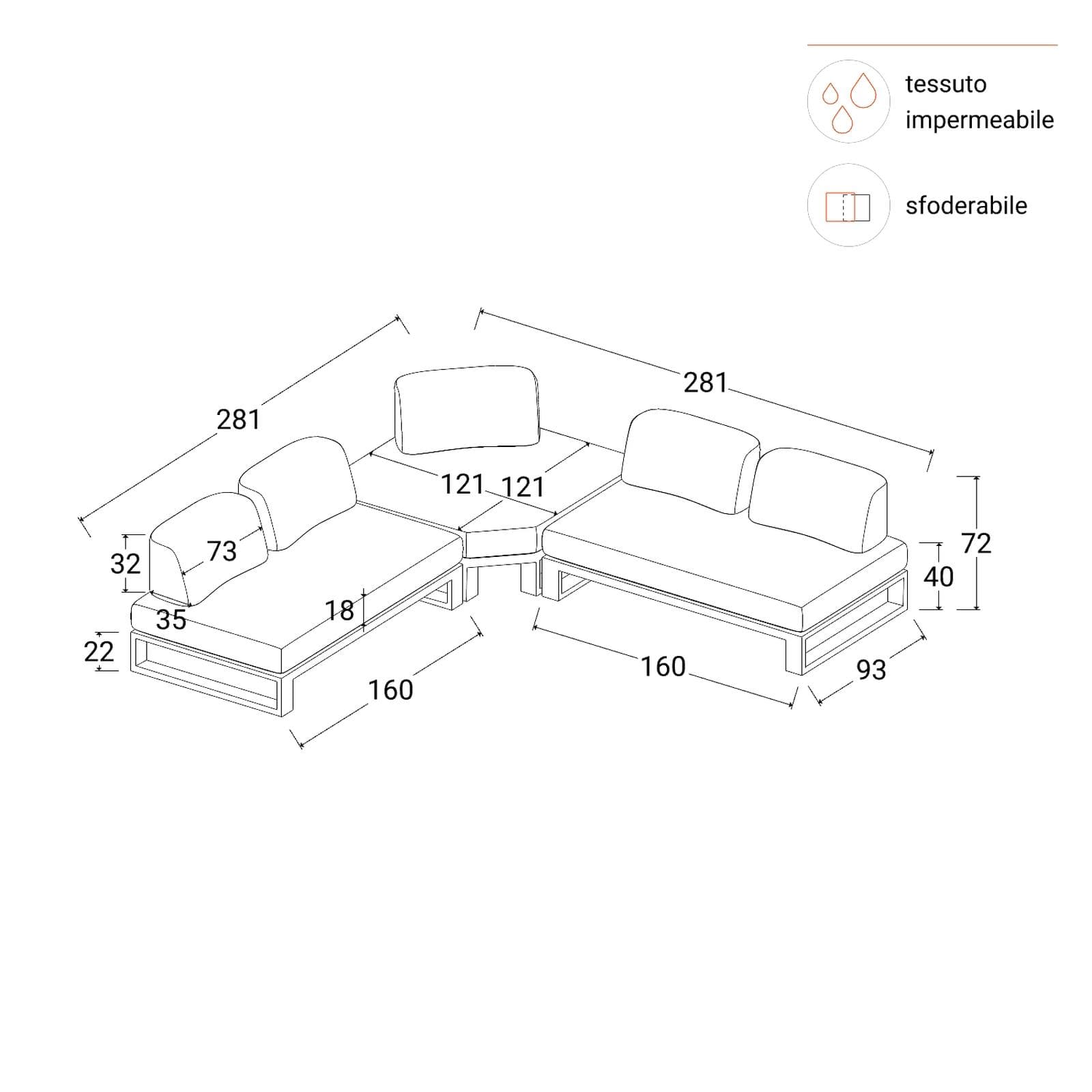 Divano angolare 5 posti in tessuto olefin beige e alluminio antracite - Haven