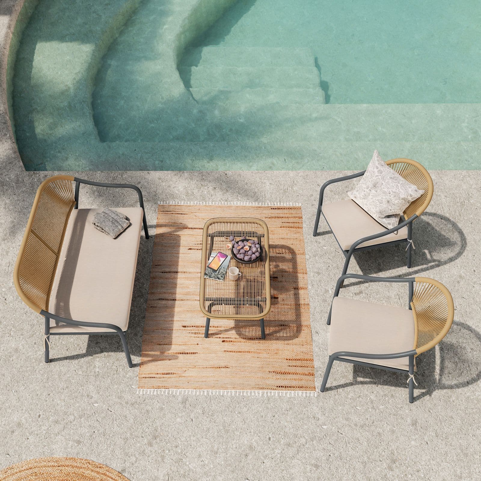 Divano da giardino 124x78h cm in acciaio antracite con cuscino beige - Evans
