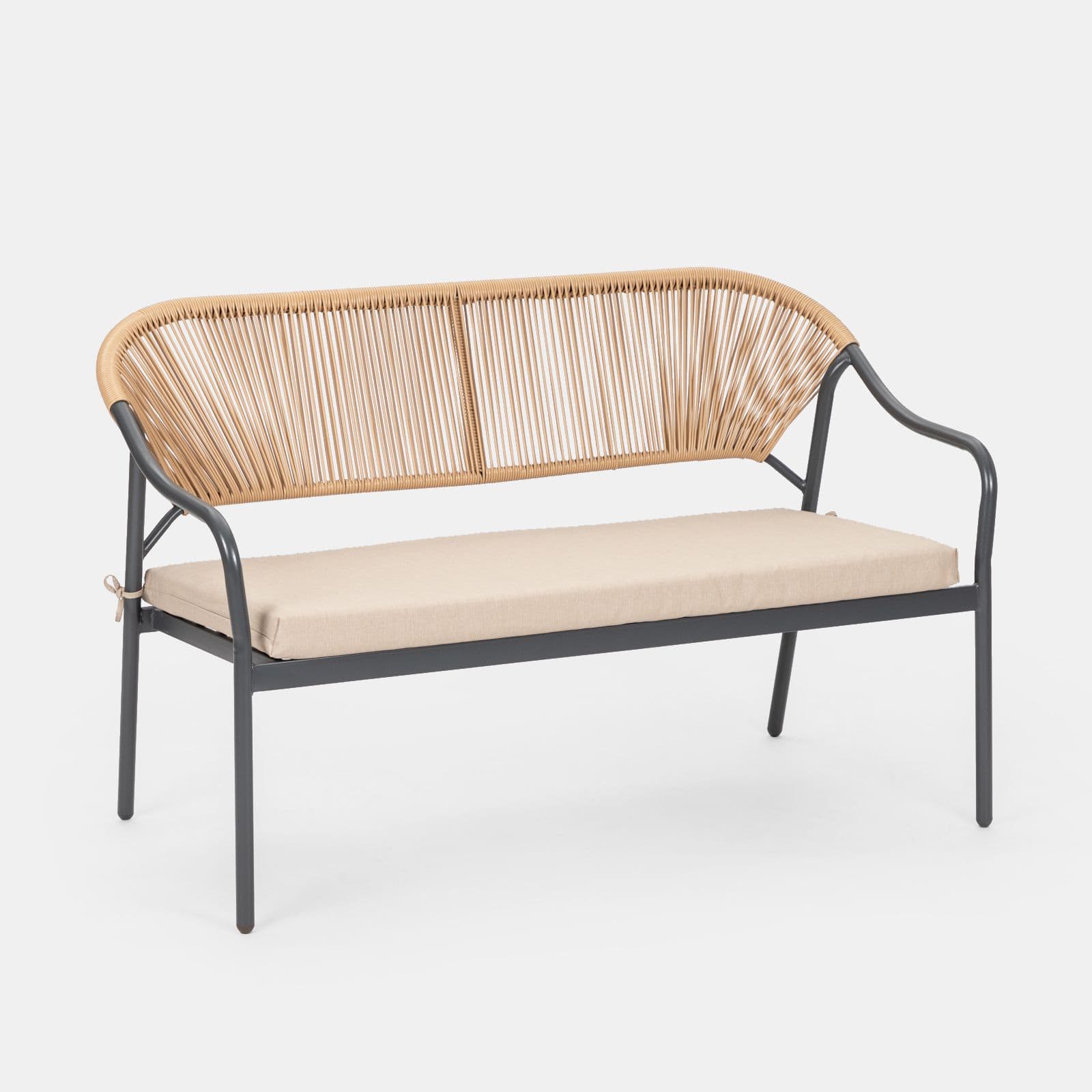 Divano da giardino 124x78h cm in acciaio antracite con cuscino beige - Evans