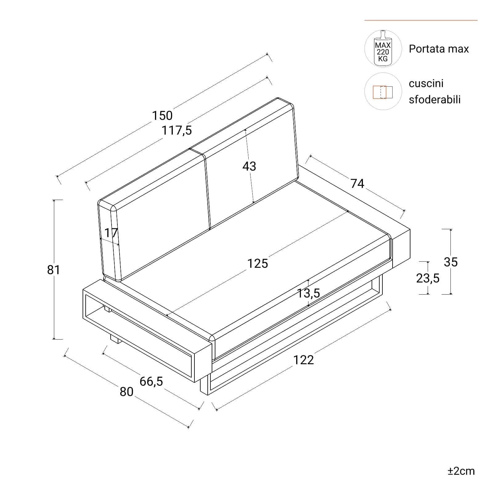 Divano da giardino 2 posti in alluminio bianco con cuscini beige - Parfa