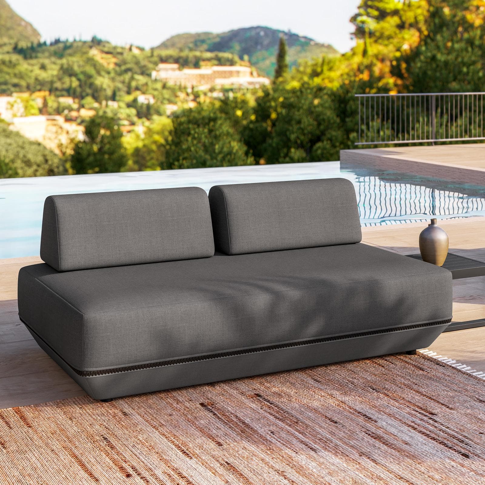 Divano da giardino 2 posti in tessuto olefin grigio scuro - Laela