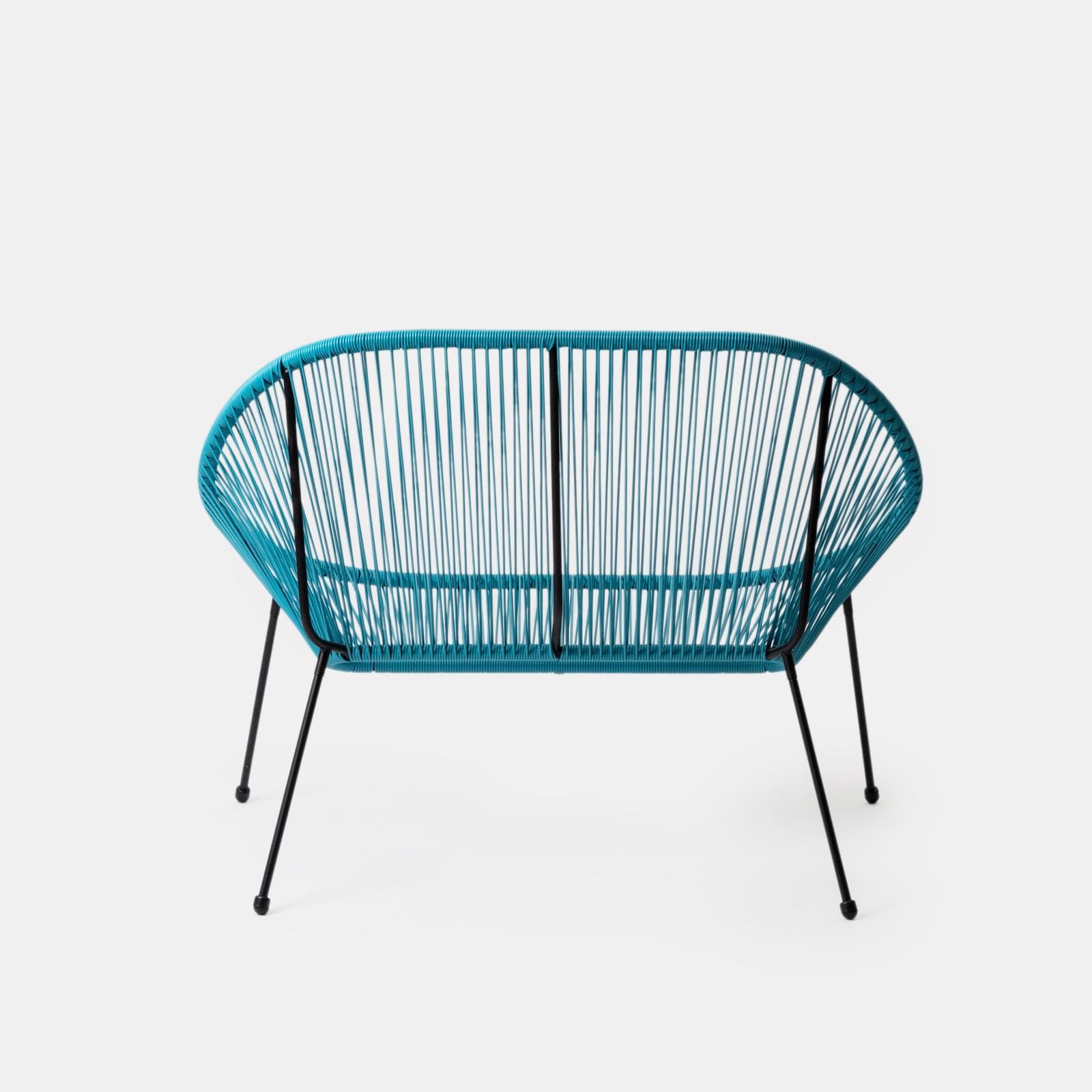 Divano da giardino in metallo nero rivestito in corda azzurro - Kalimba