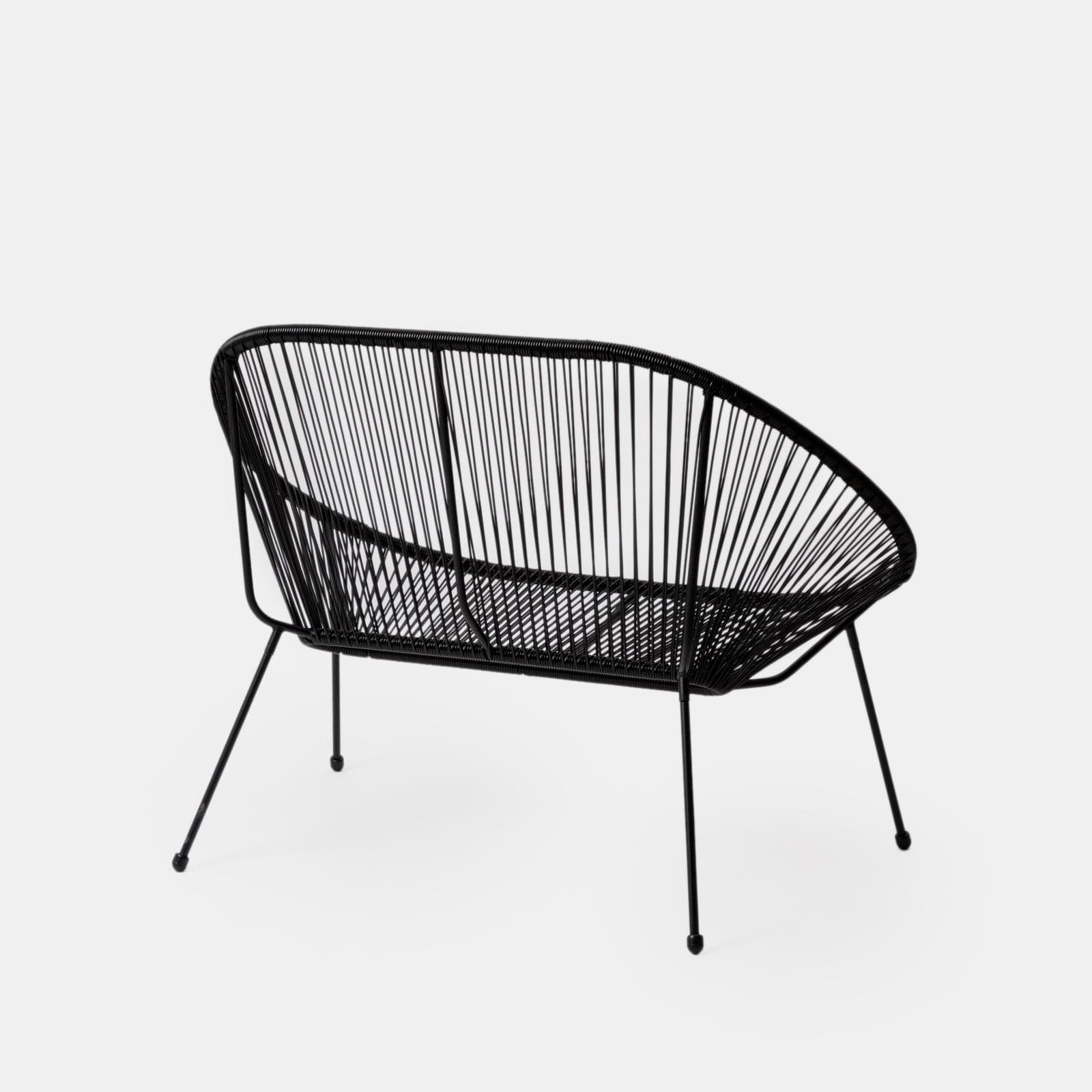 Divano da giardino in metallo nero rivestito in corda nera - Kalimba