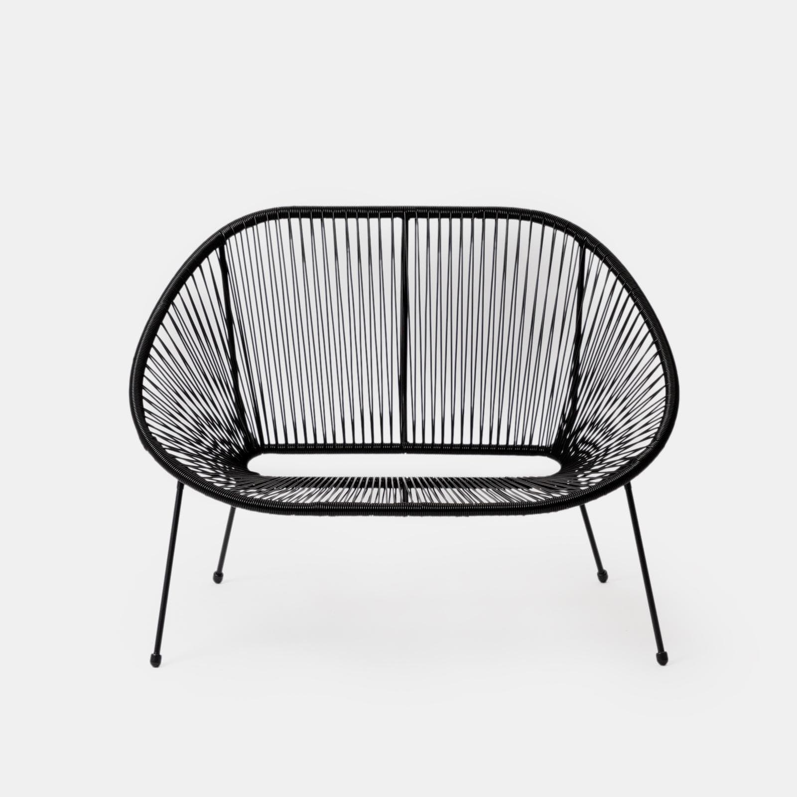 Divano da giardino in metallo nero rivestito in corda nera - Kalimba