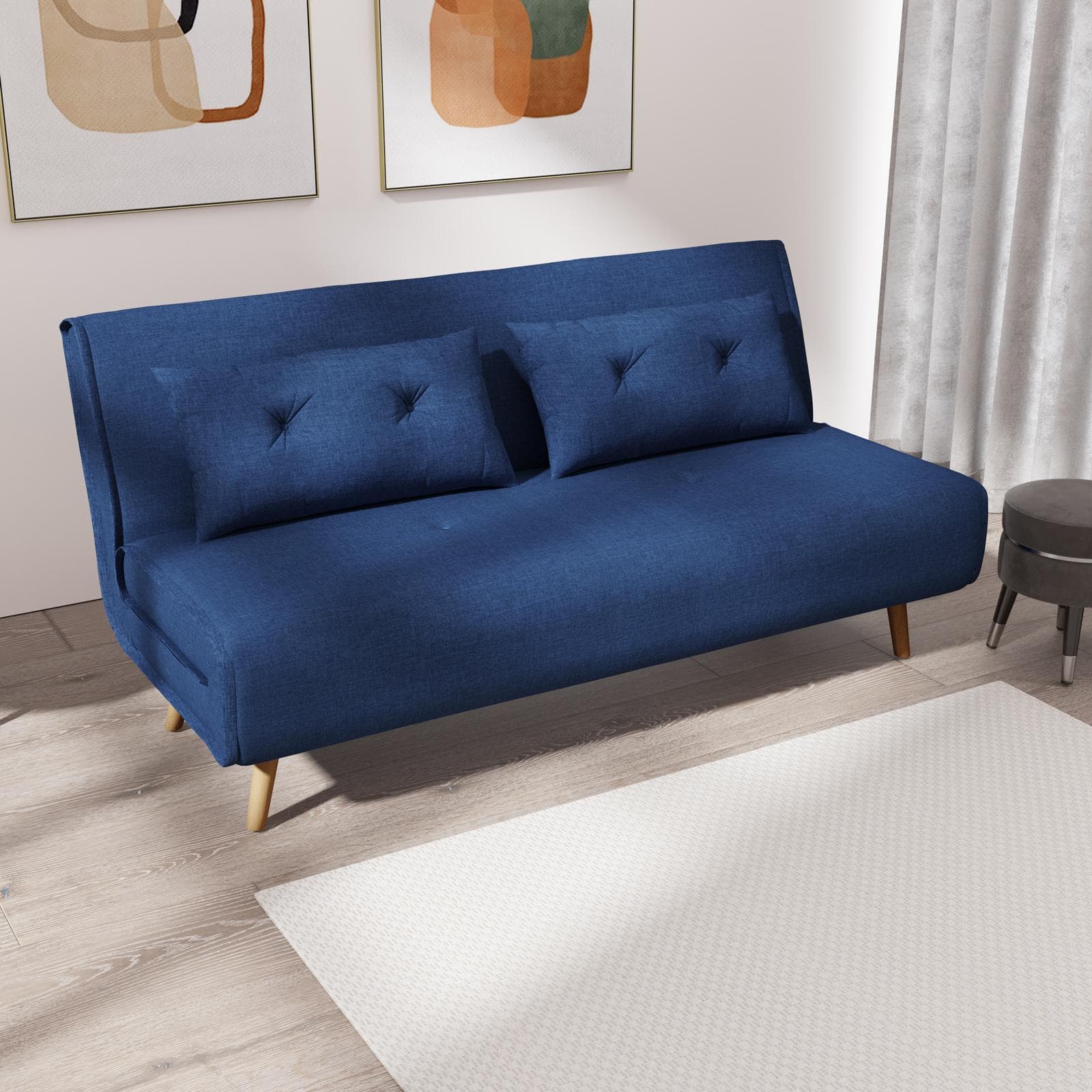 Divano letto 2 posti in tessuto blu con schienale regolabile in 6 posizioni - Terat