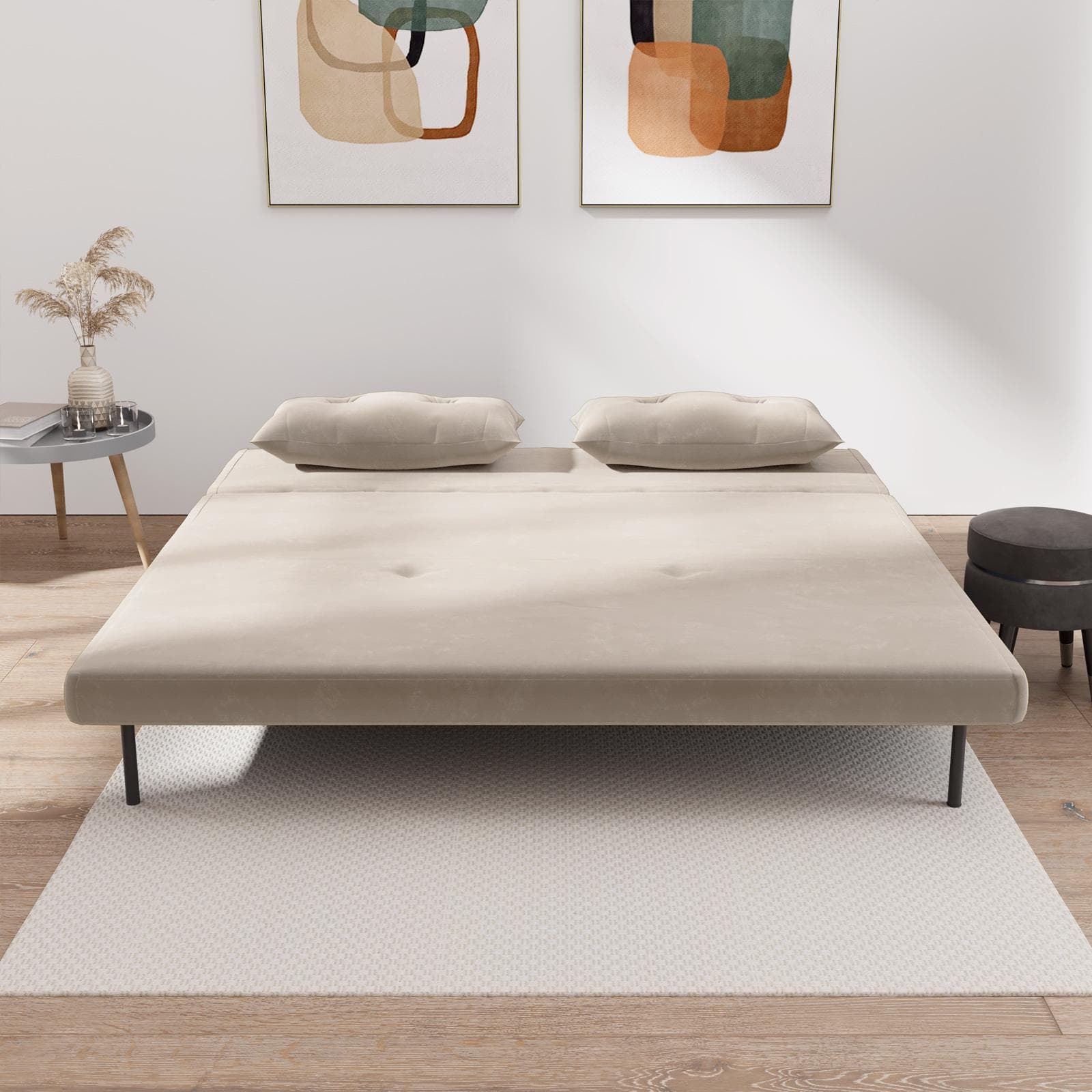 Divano letto 2 posti in velluto beige con schienale regolabile in 6 posizioni - Terat