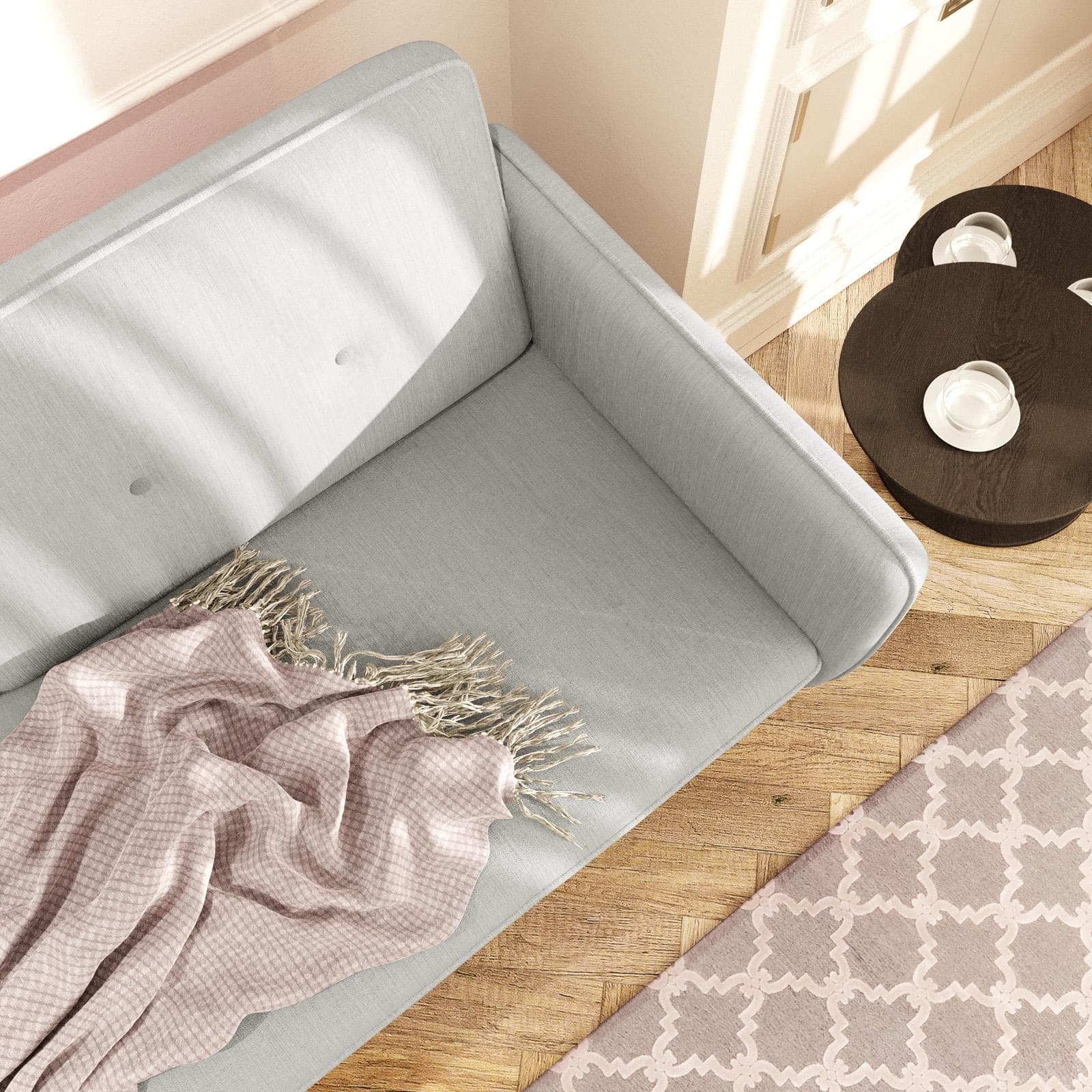 Divano letto 3 posti in tessuto grigio ghiaccio con gambe in legno - Tayler