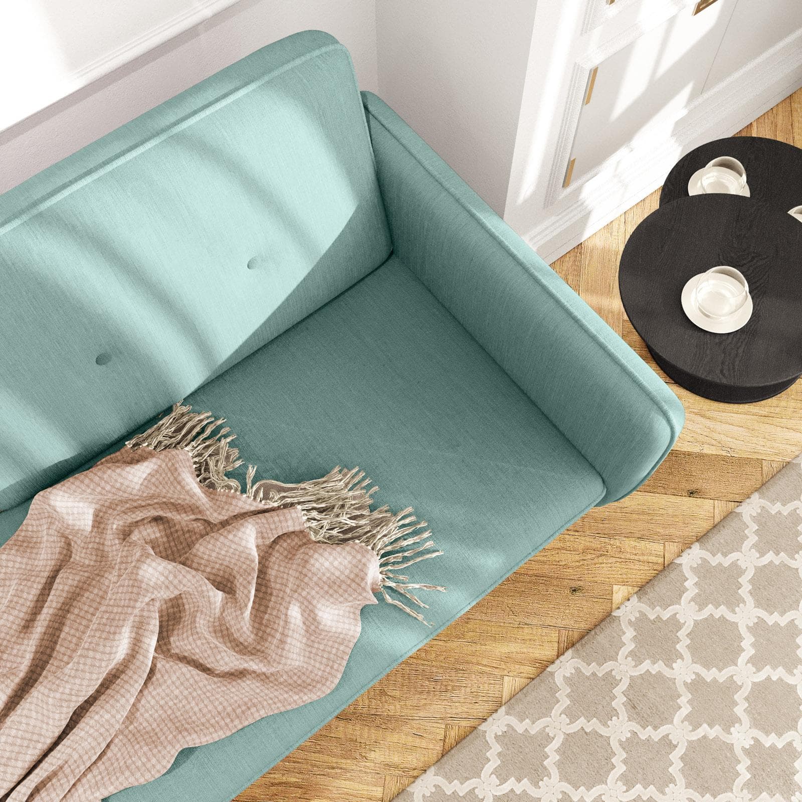 Divano letto 3 posti in tessuto verde salvia con gambe in legno - Tayler