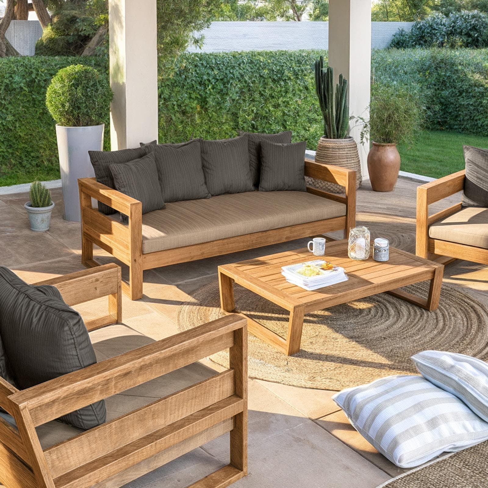 Divano letto da giardino in legno teak con cuscini - Cairo