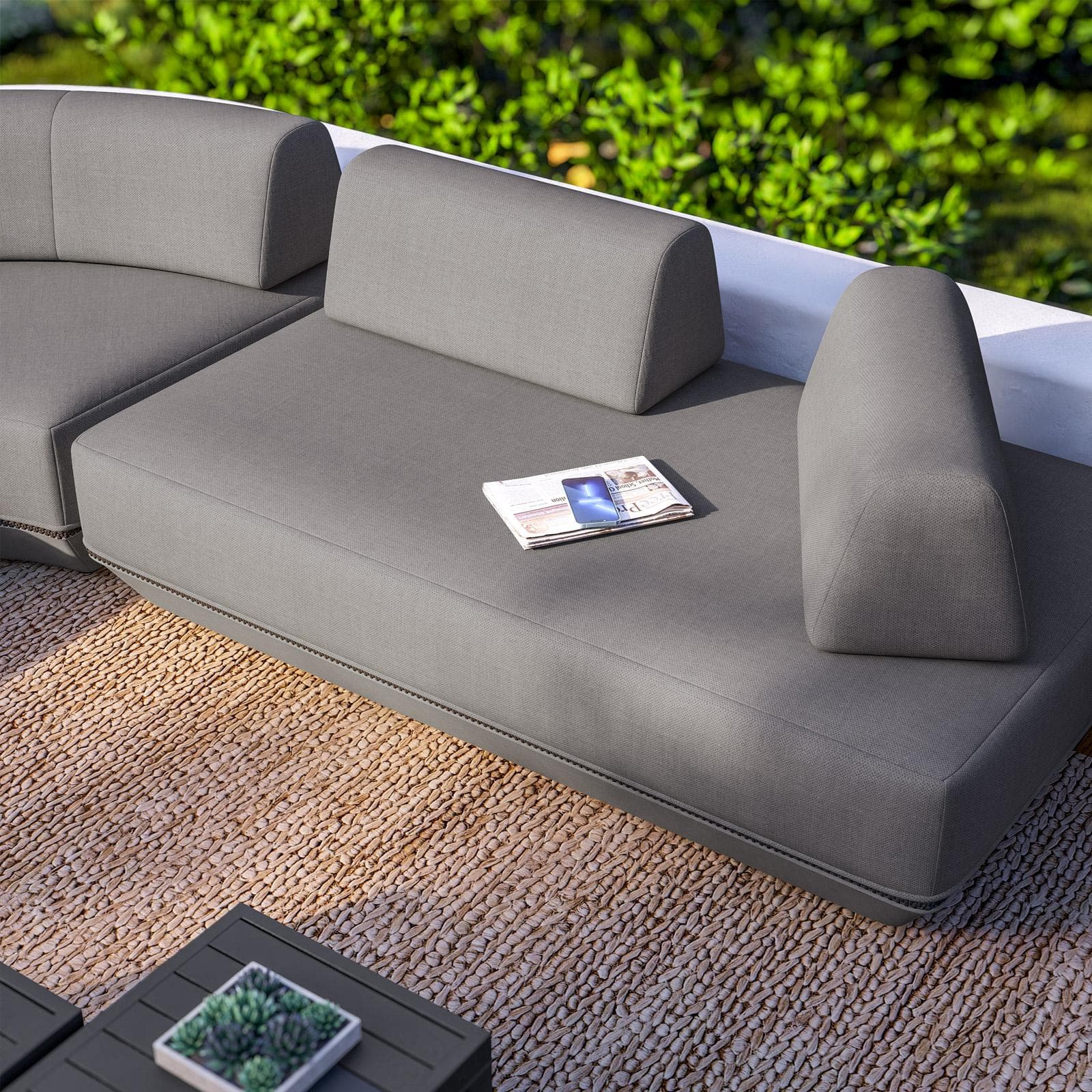 Divano modulare da giardino in tessuto olefin grigio e alluminio antracite - Laela