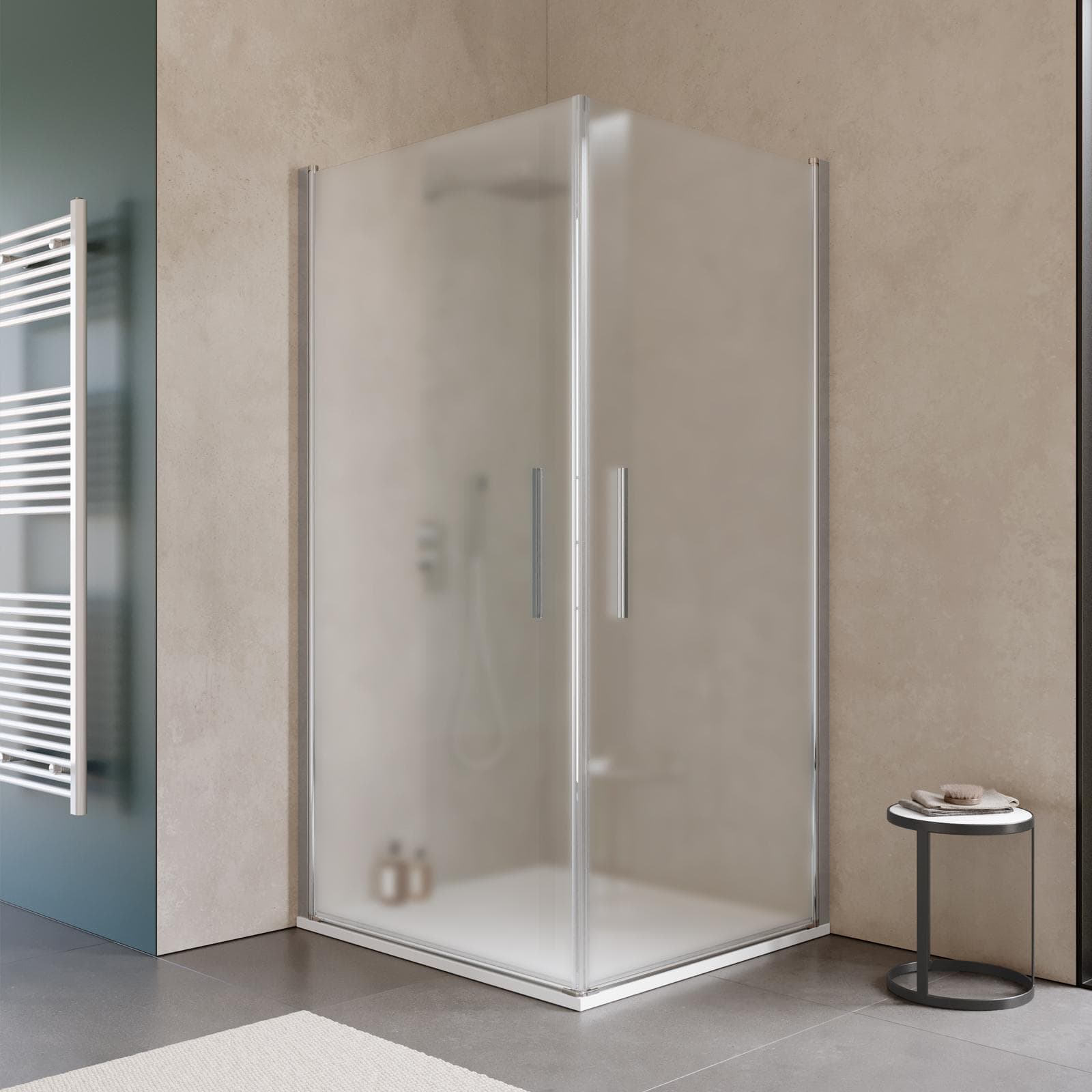 Box doccia 90x100 cm doppio battente con vetro temperato opaco e profilo cromo 190h - Nilo