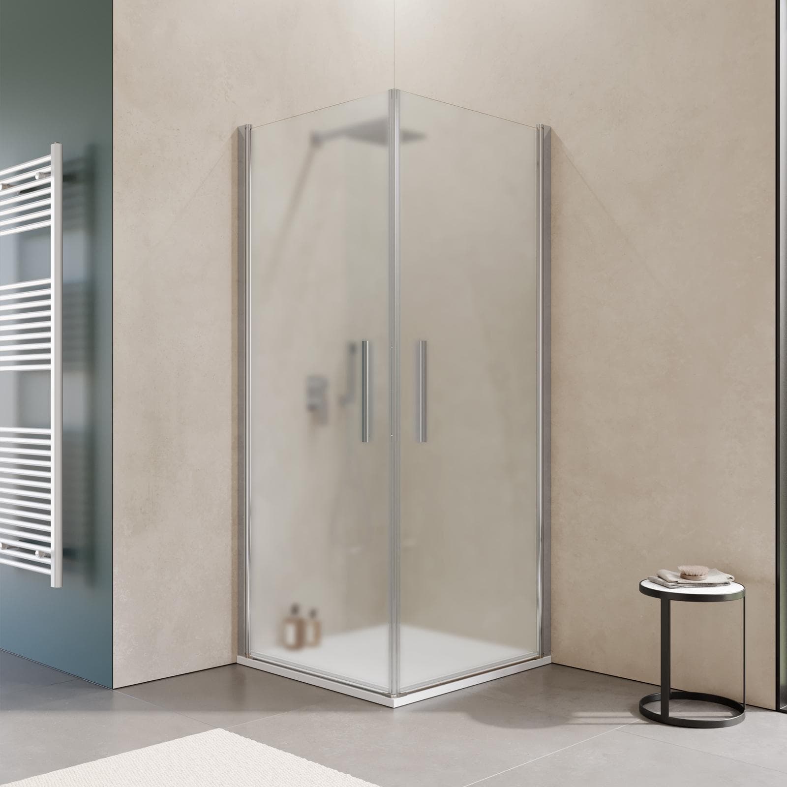 Box doccia 80x80 cm doppio battente con vetro temperato opaco e profilo cromo 195h - Nilo