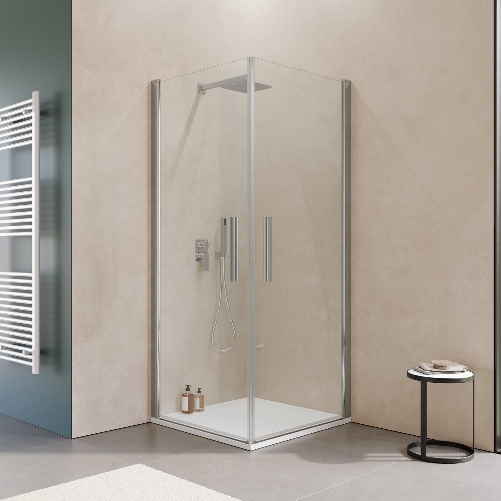 Box doccia 80x80 cm doppio battente con vetro temperato trasparente e profilo cromo 195h - Nilo