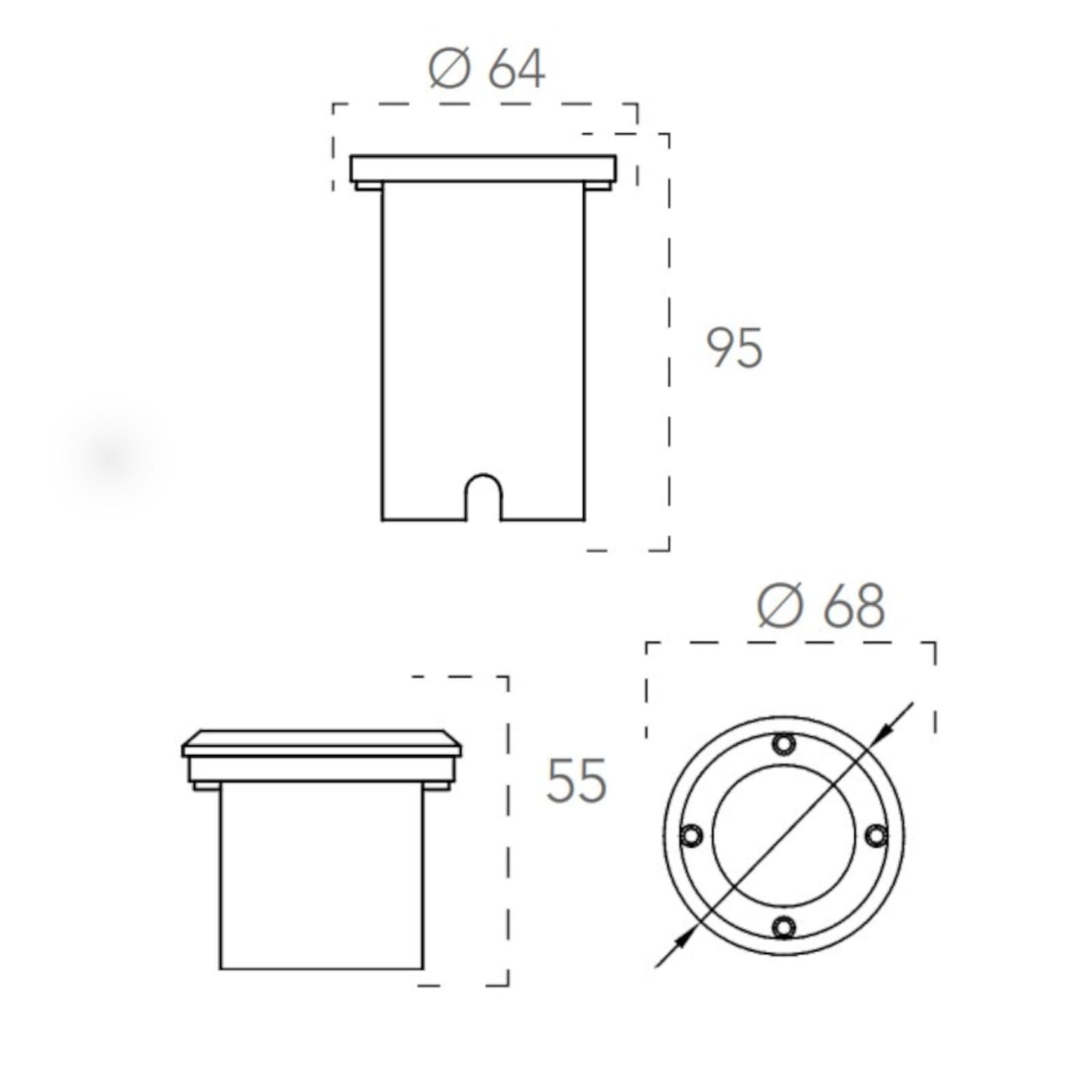 Faretto ad incasso a pavimento diametro 6,8 cm a luce calda in acciaio inox
