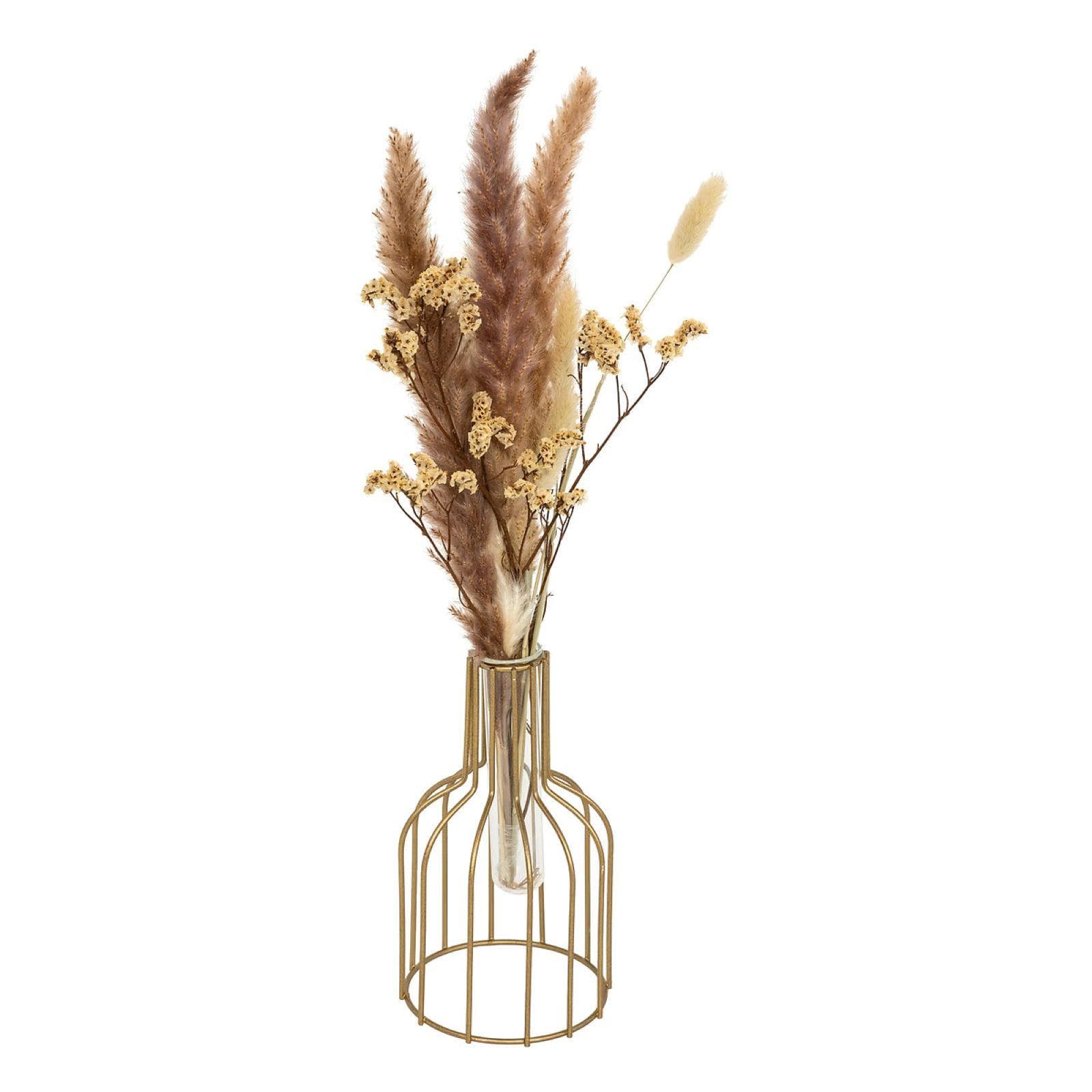 Fiori e piante secche 40h cm con vaso in acciaio oro