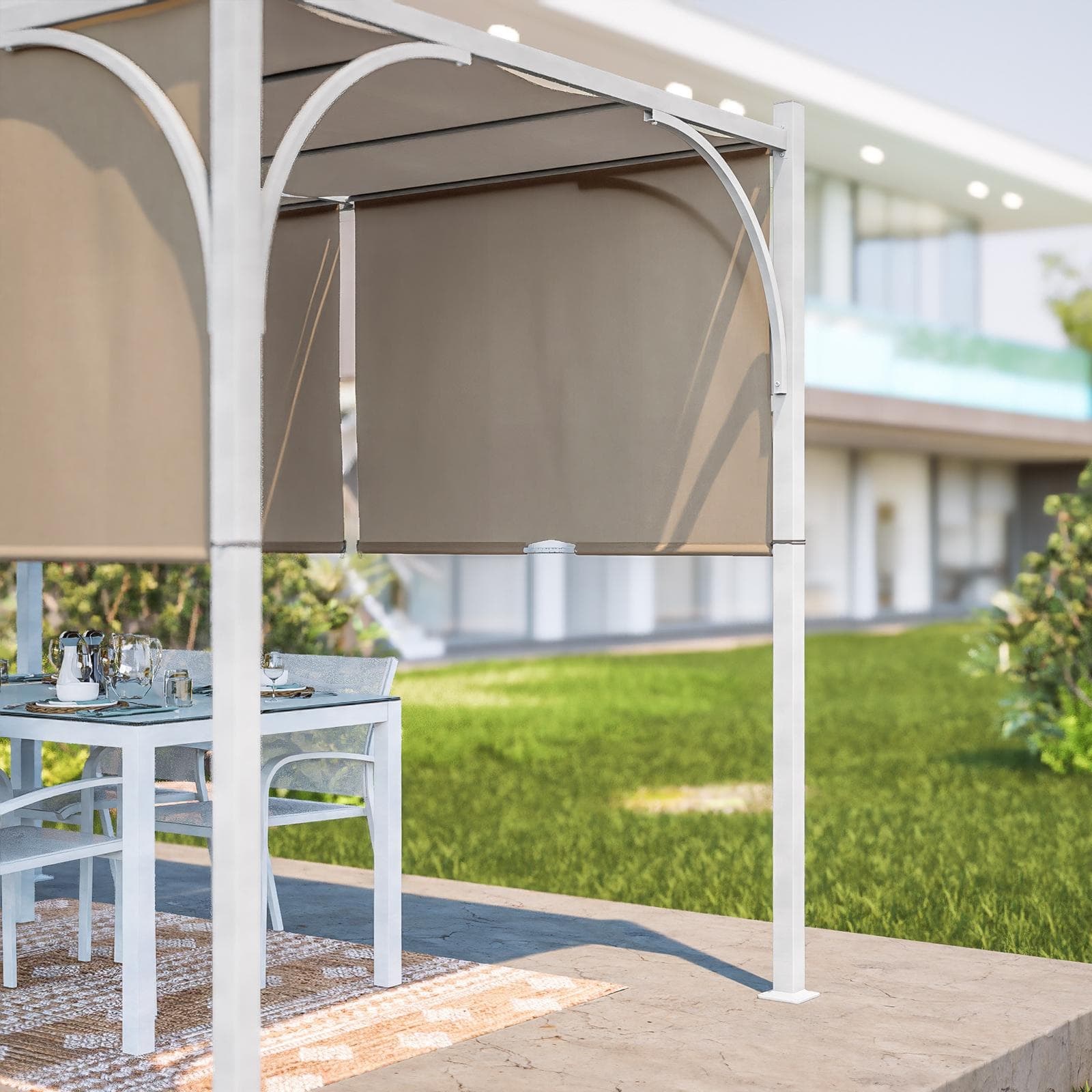 Gazebo 2x3 m con tetto scorrevole ecrù e struttura bianca - Edvige