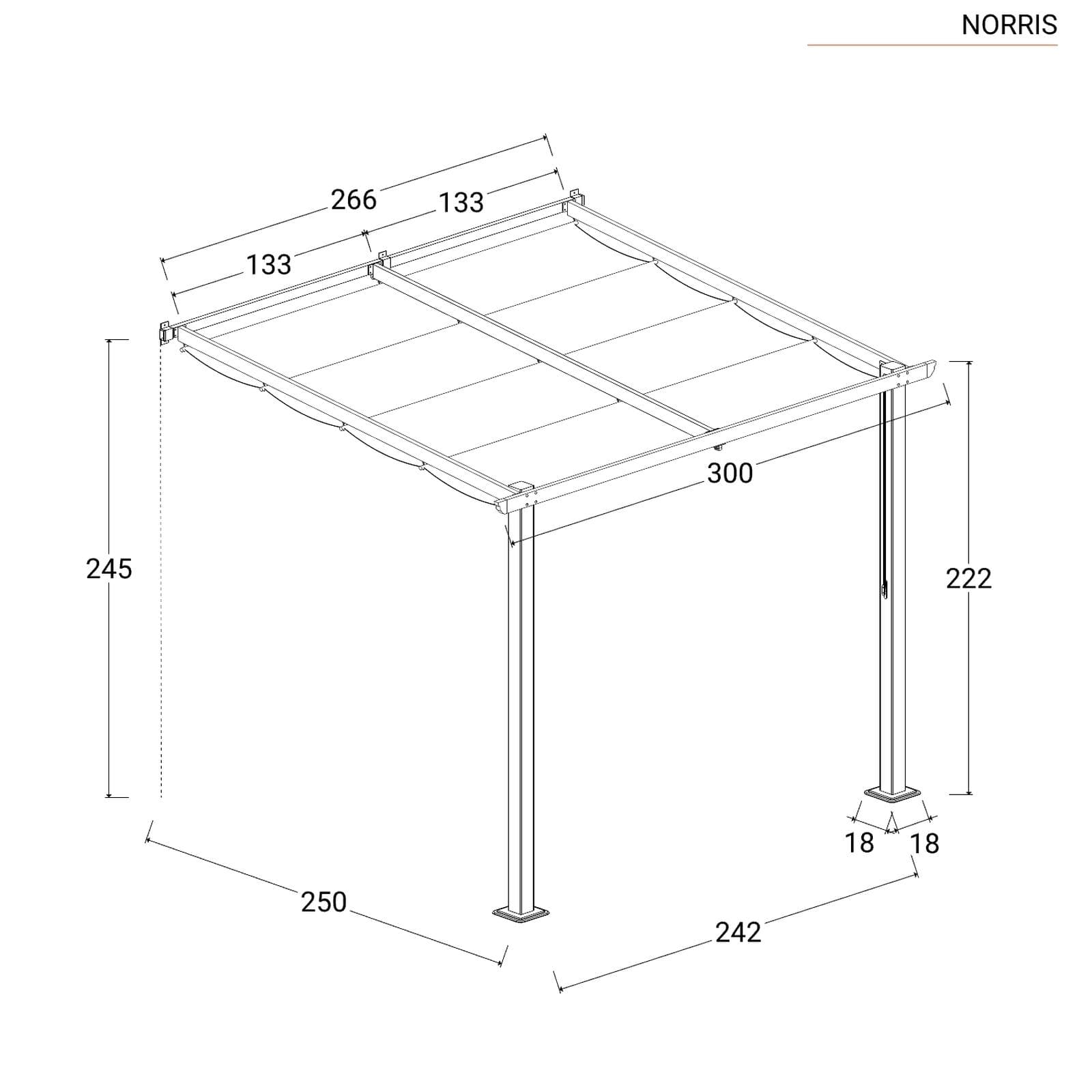 Gazebo pergola 3x2,5 m in alluminio antracite con tetto scorrevole - Norris