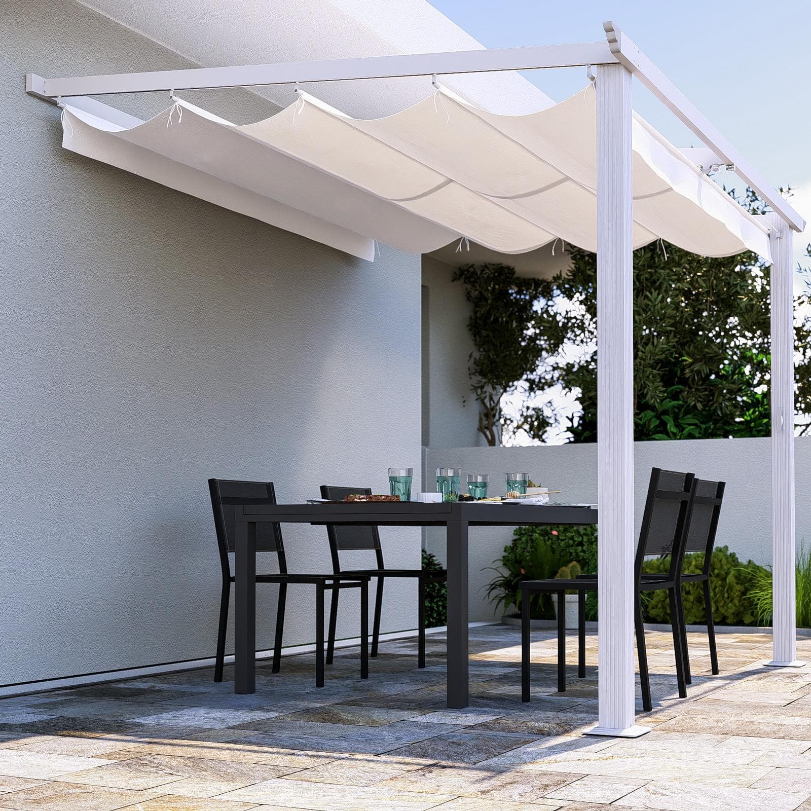 Gazebo pergola 3x2,5 m in alluminio bianco con tetto scorrevole - Norris