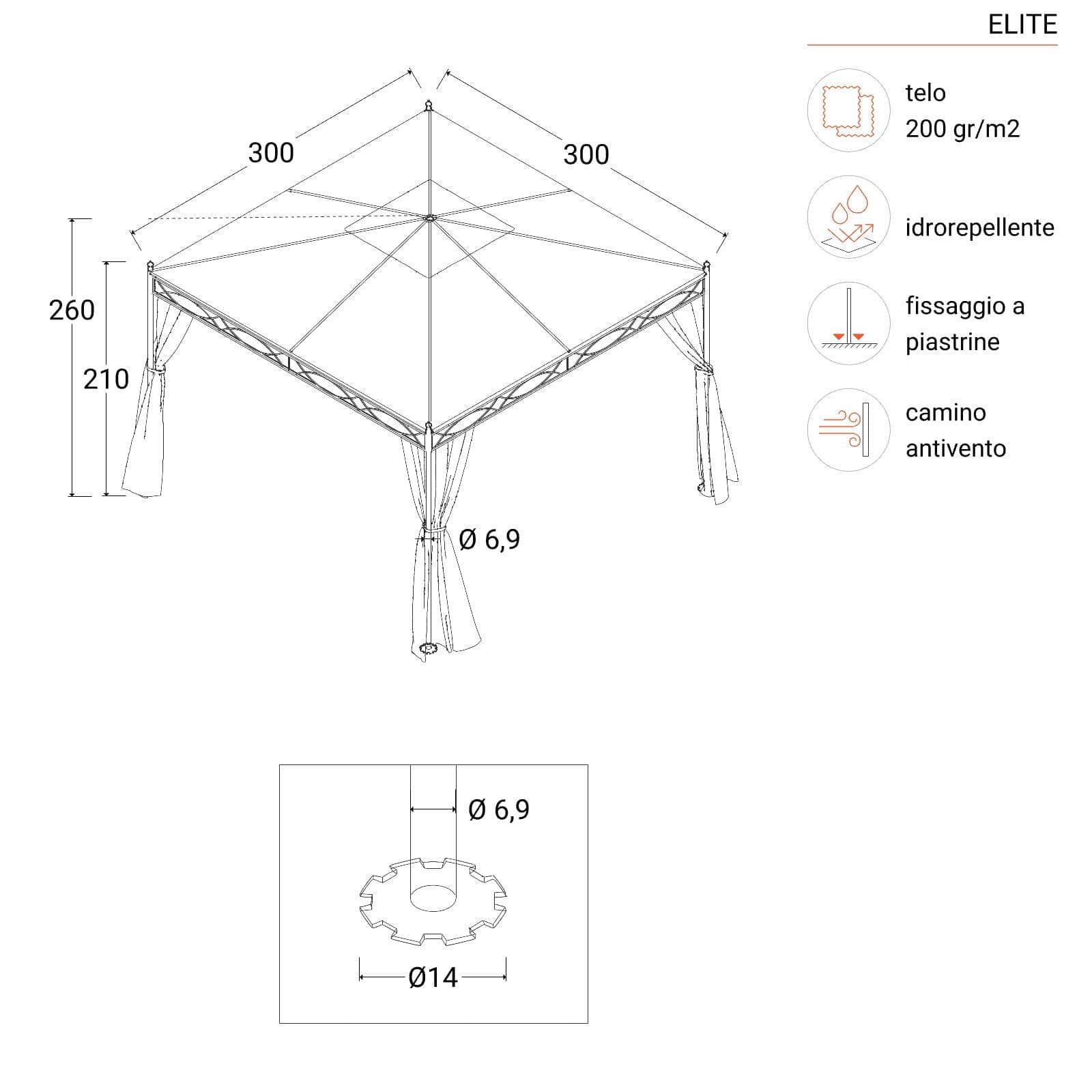 Gazebo 3x3 metri con tende e zanzariere - Elite