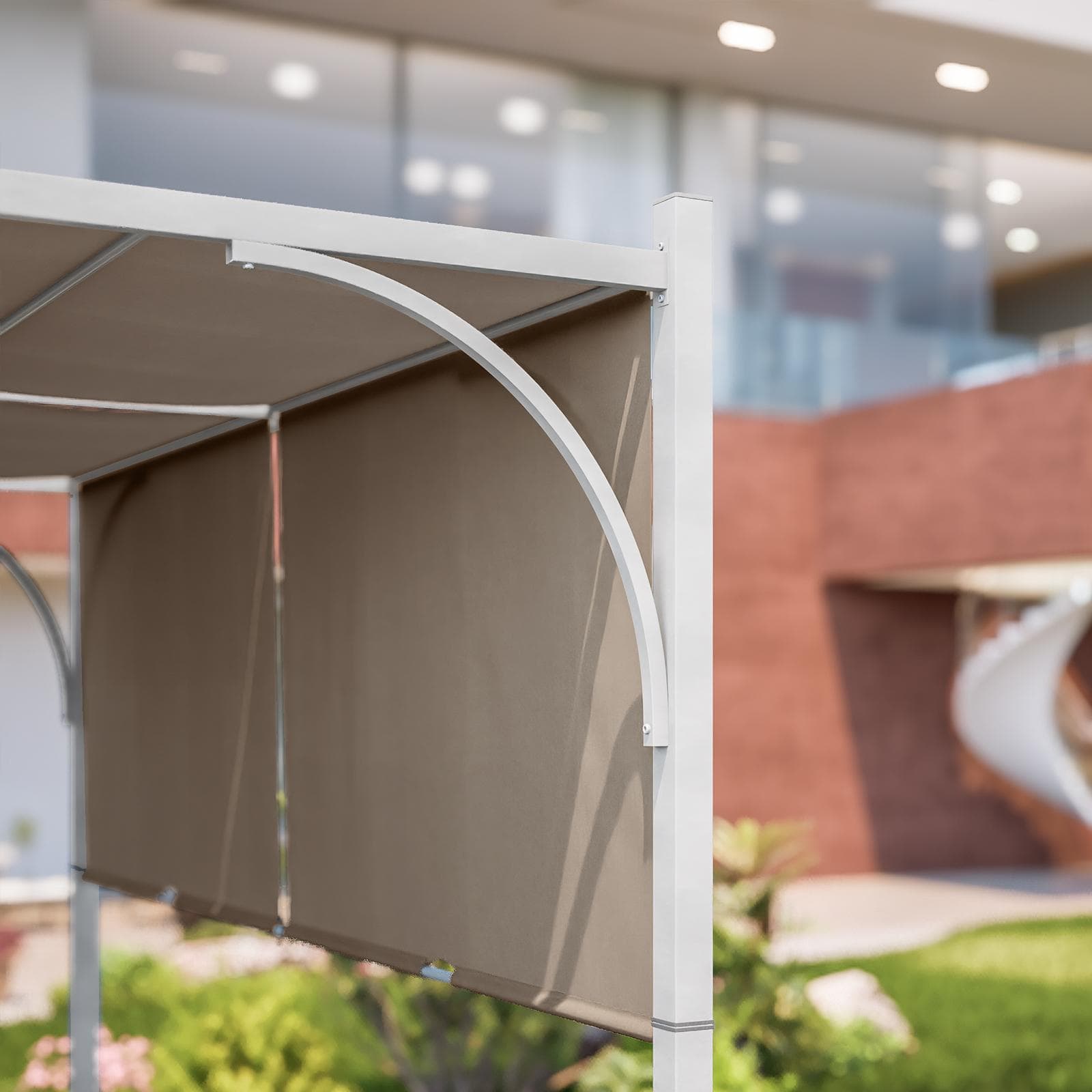 Gazebo 3x3 m con tetto scorrevole ecrù e struttura bianca - Edvige