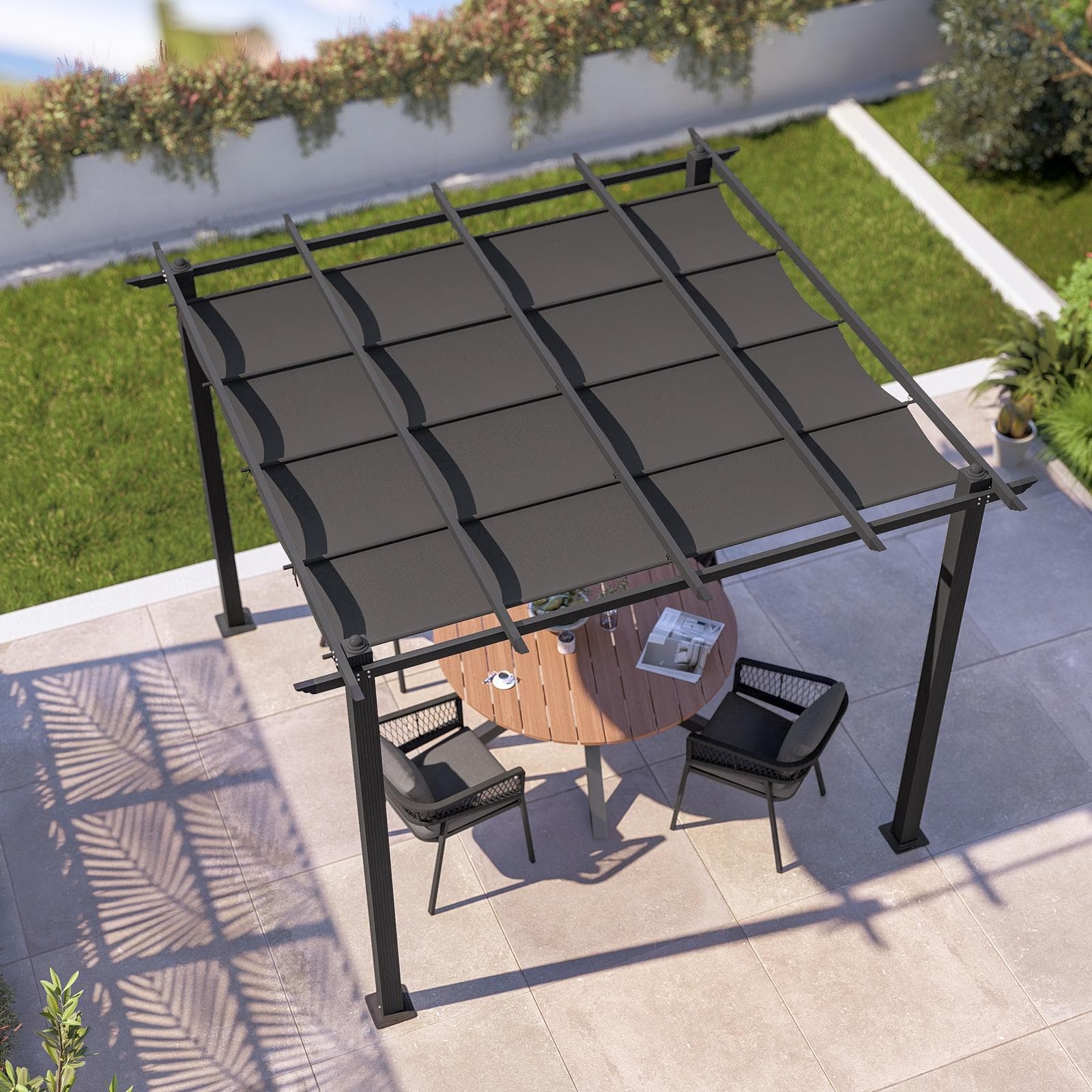 Gazebo 3x3 m in alluminio antracite con tetto scorrevole - Norris