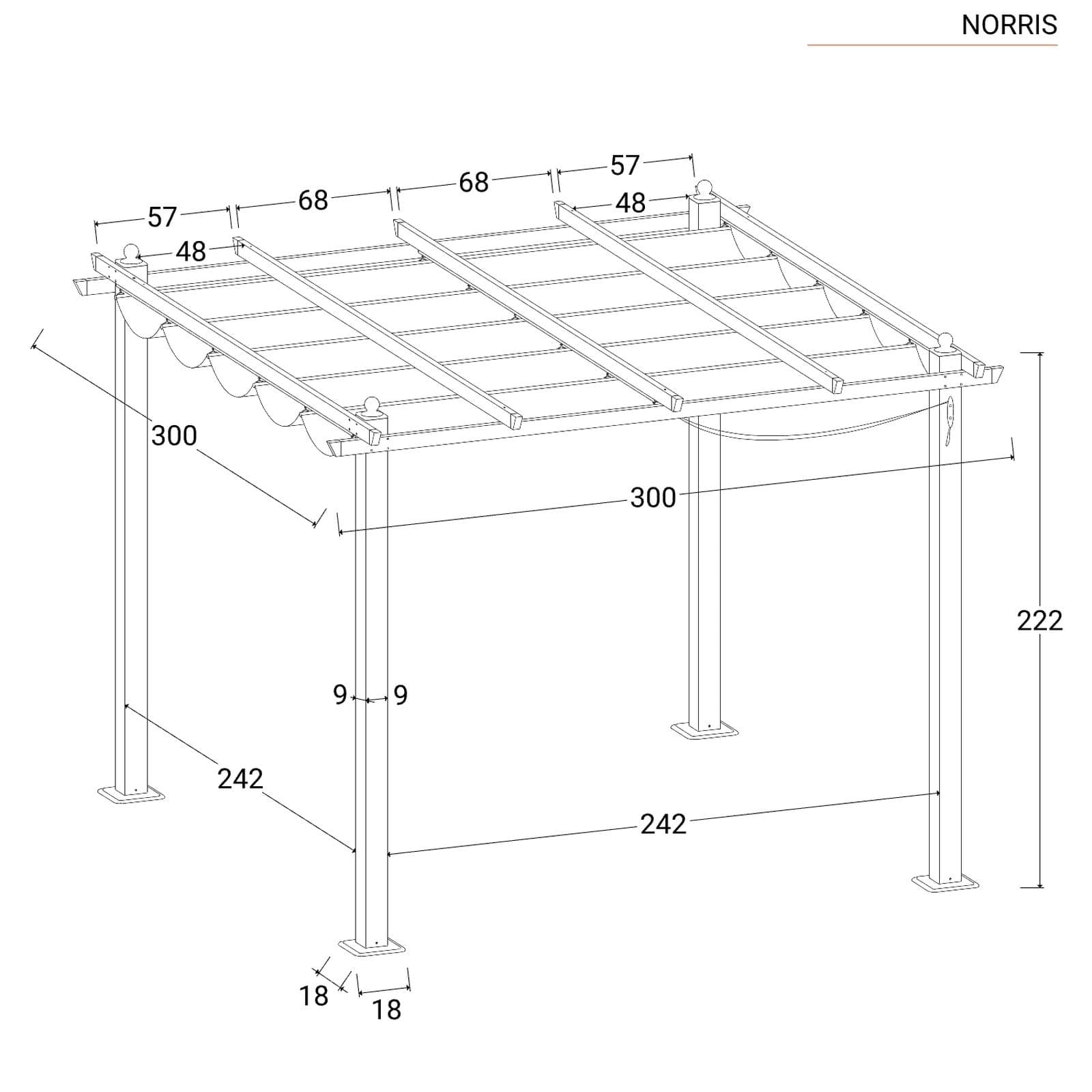 Gazebo 3x3 m in alluminio bianco con tetto scorrevole - Norris