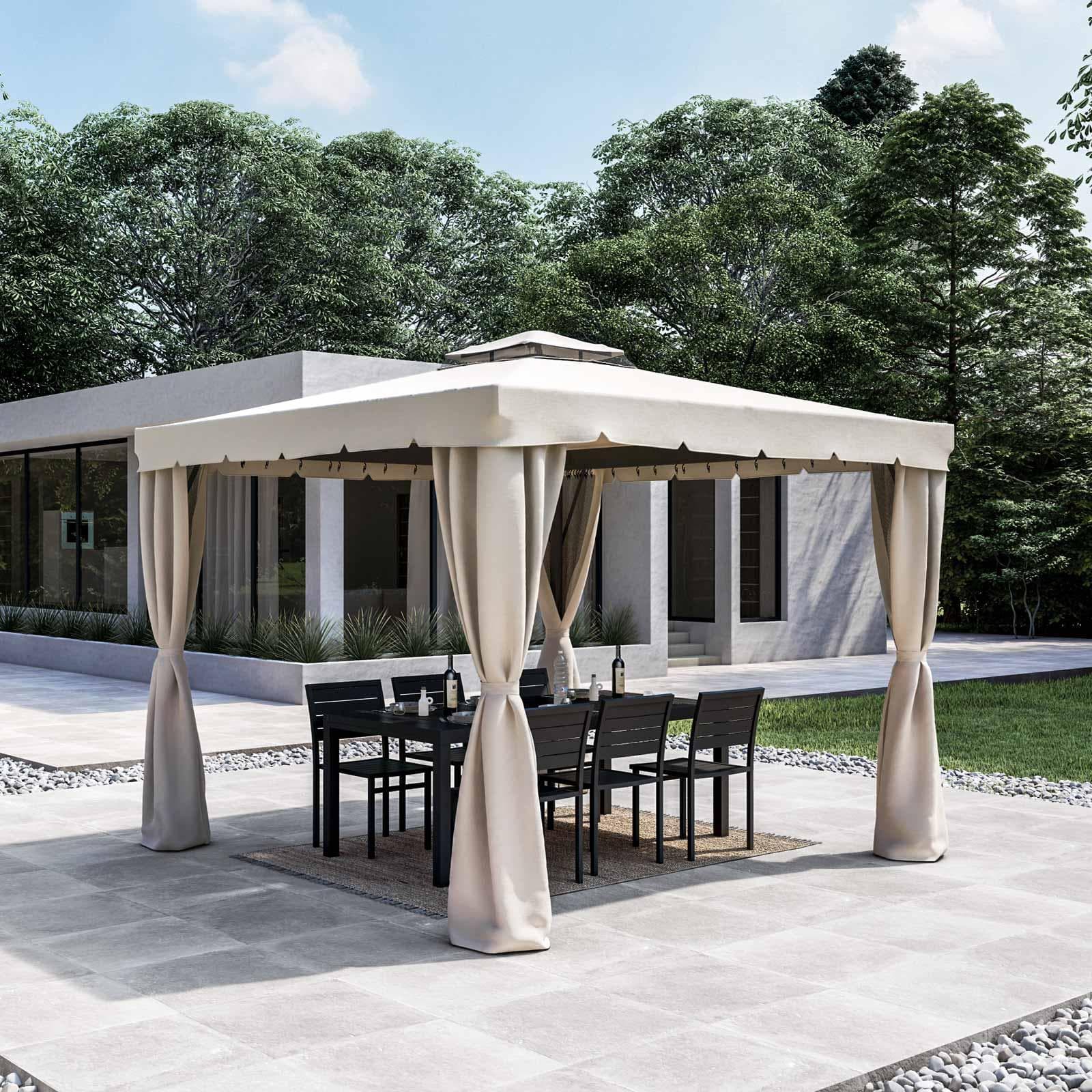 Gazebo 3x3 m con telo e tende ecrù - Bolt