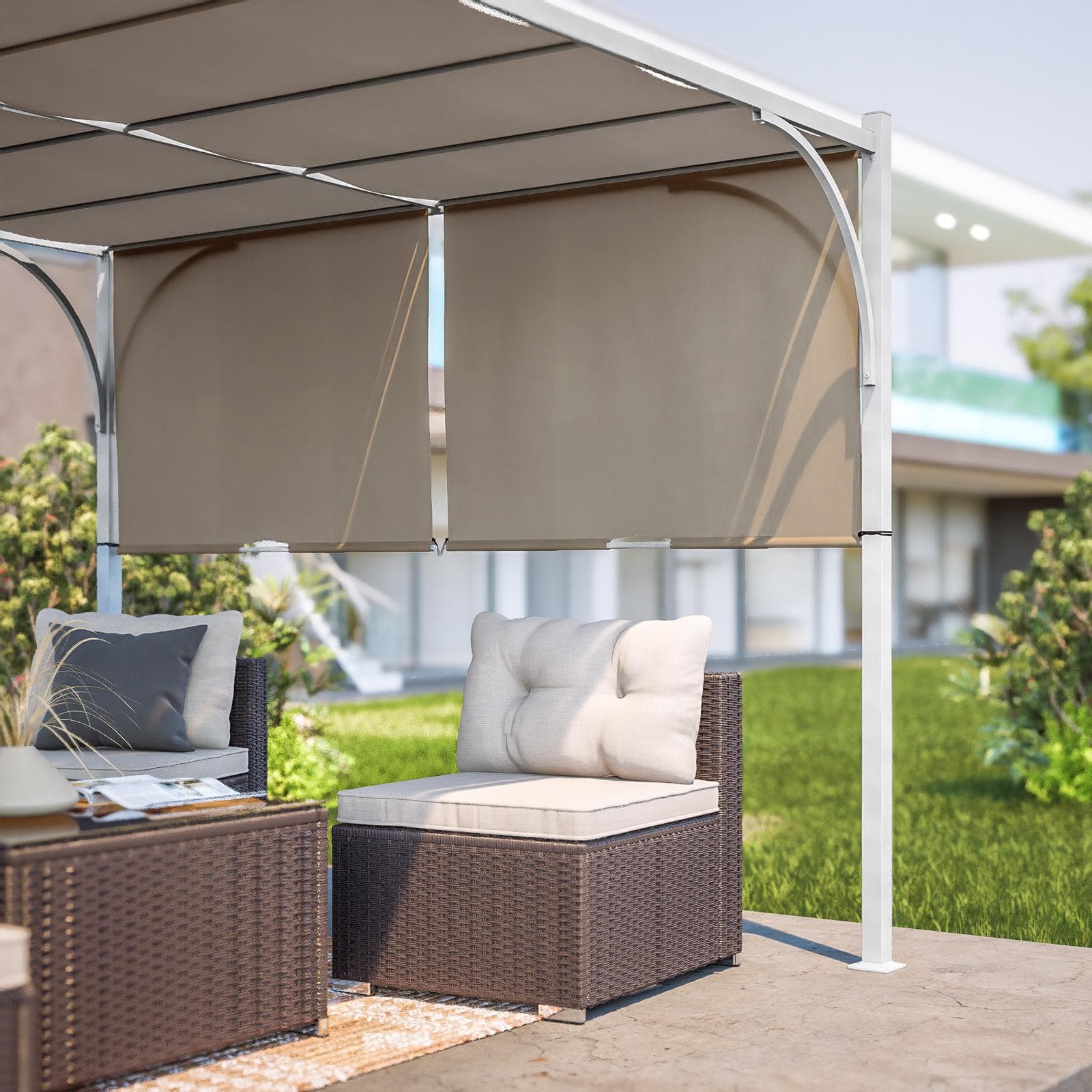 Gazebo 3x4 m con tetto scorrevole ecrù e struttura bianca - Edvige