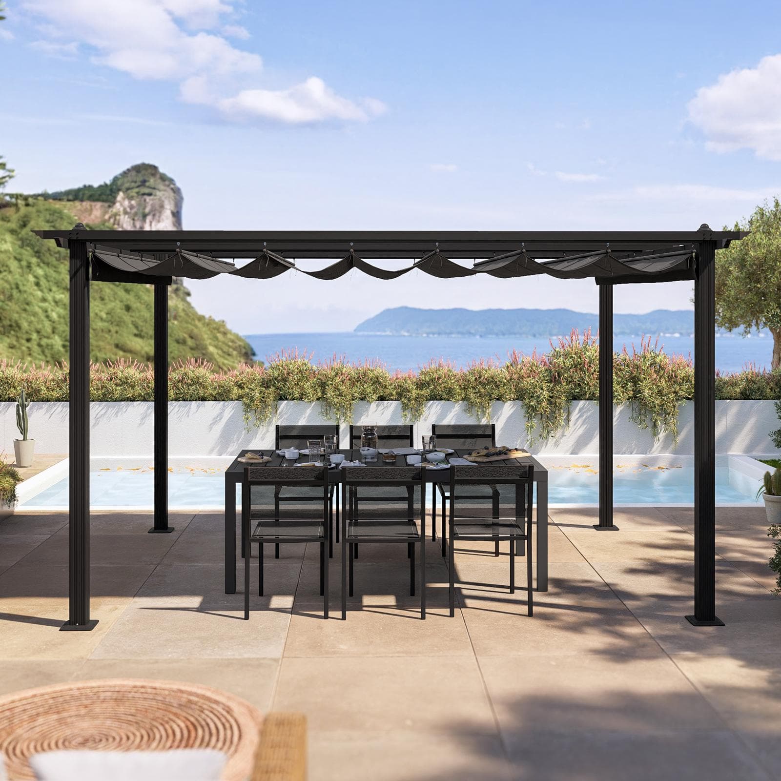 Gazebo 3x4 m in alluminio antracite con tetto scorrevole - Norris
