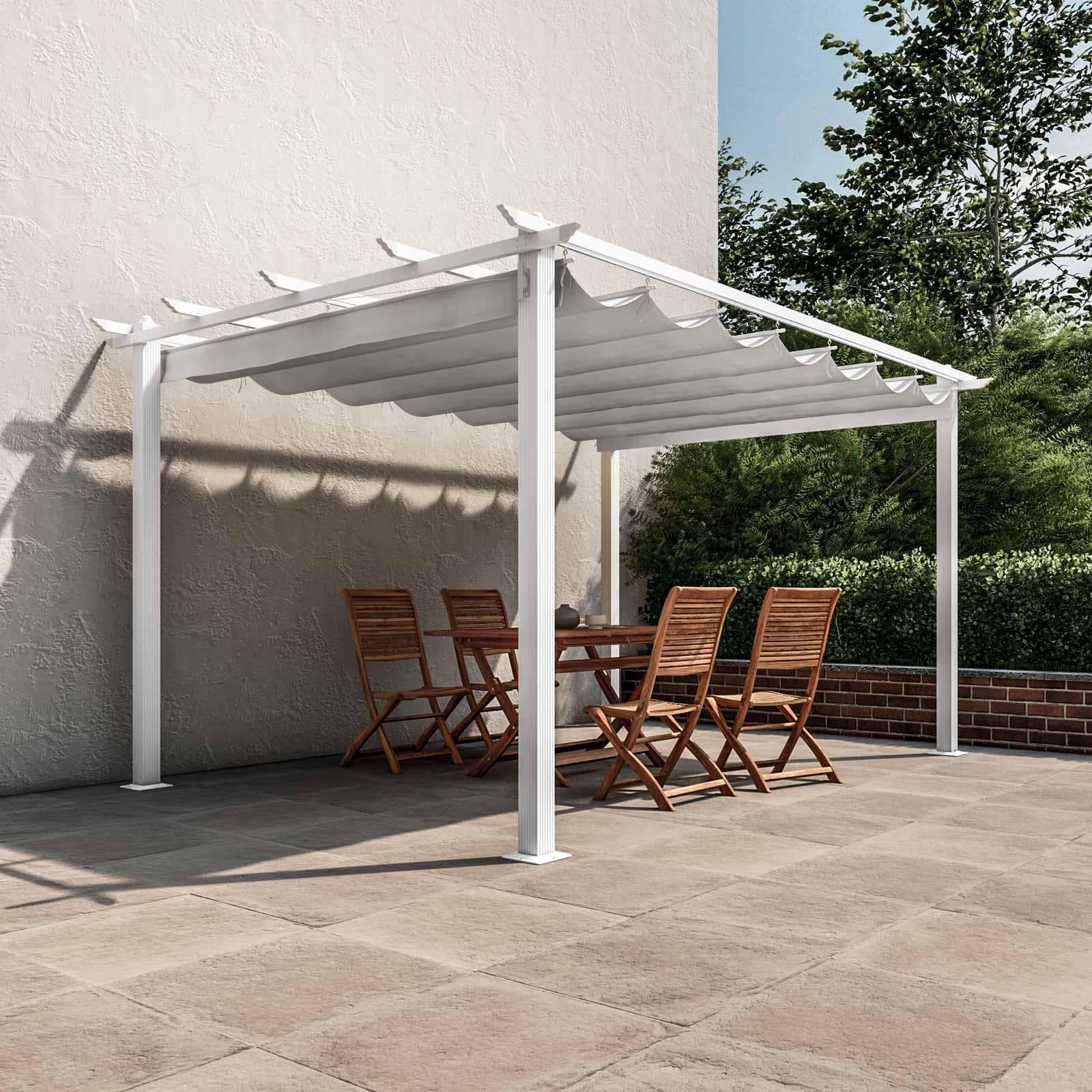 Gazebo 3x4 m in alluminio bianco con tetto scorrevole - Norris