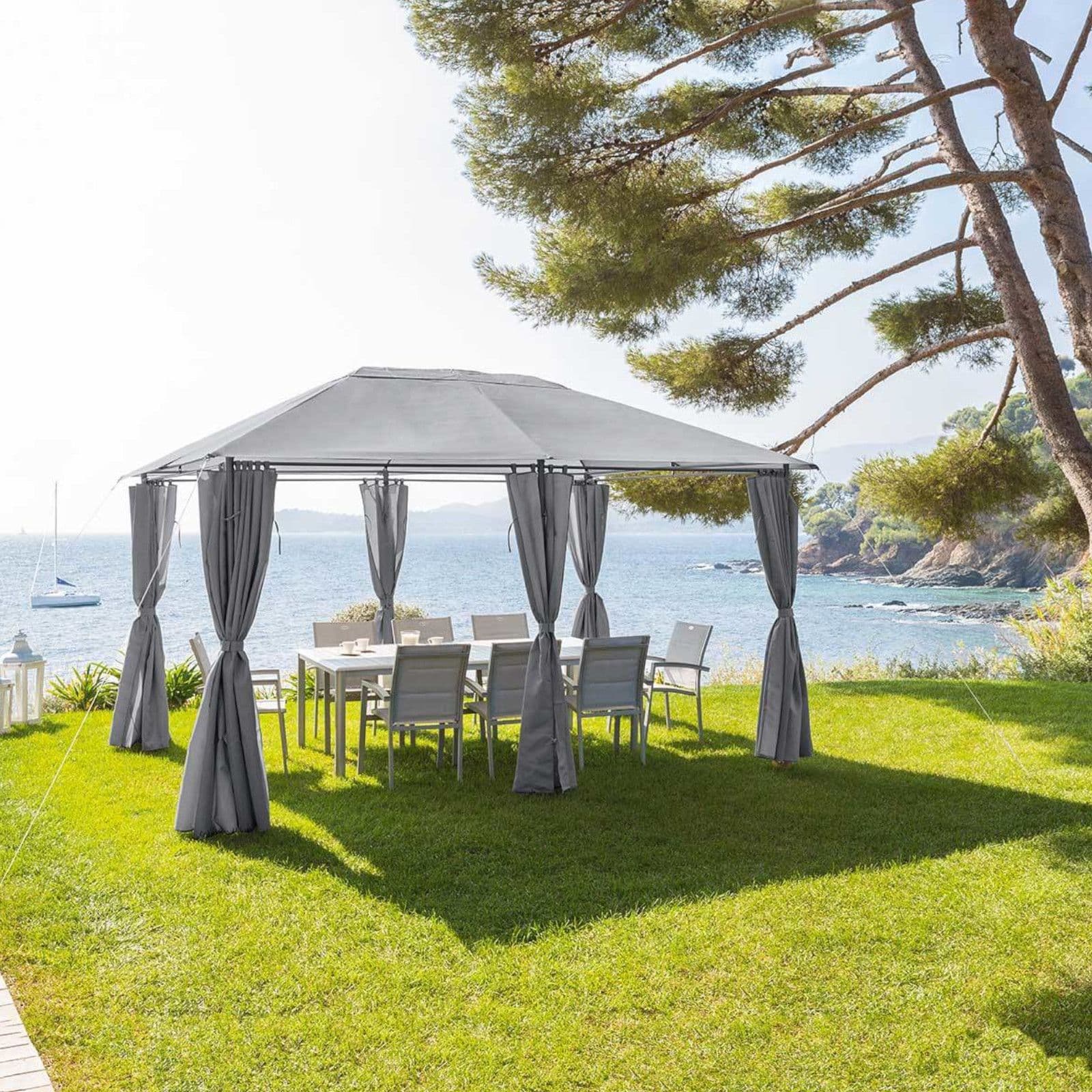 Gazebo 4x3 m in acciaio antracite con telo in poliestere grigio - Albury