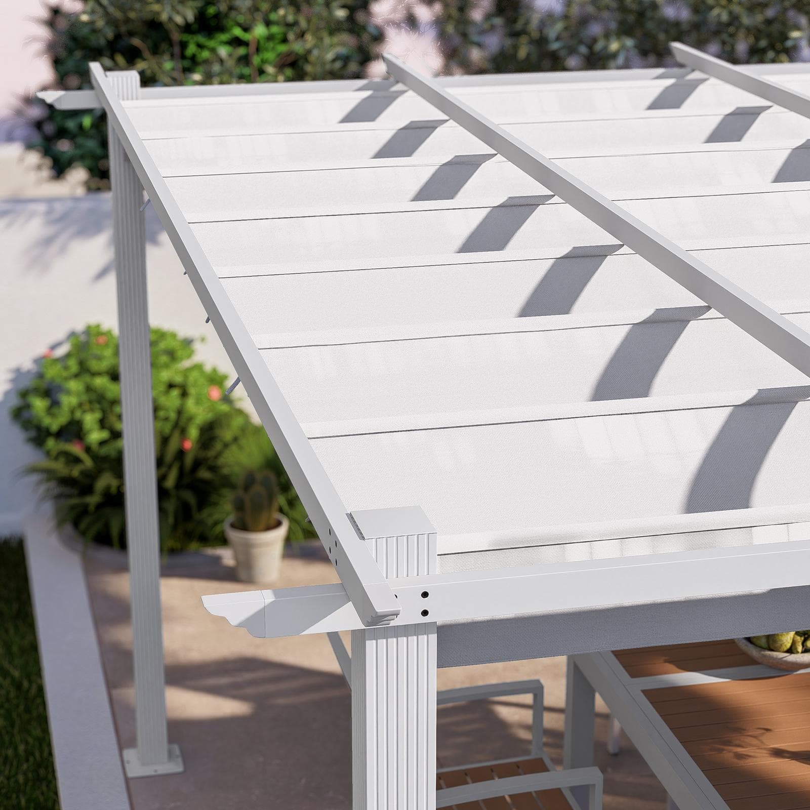Gazebo 4x4 m in alluminio bianco con tetto scorrevole - Norris