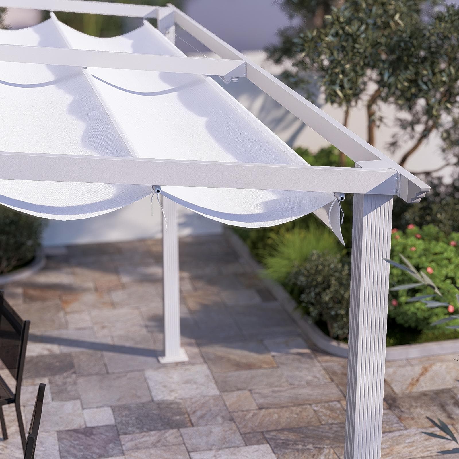 Gazebo pergola 4x4 m in alluminio bianco e con tetto scorrevole - Norris